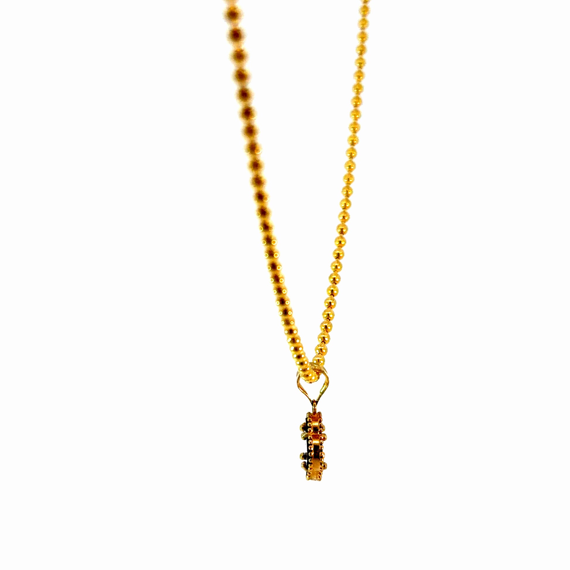 14K Gold Beaded Chain with Black Clover Pendant