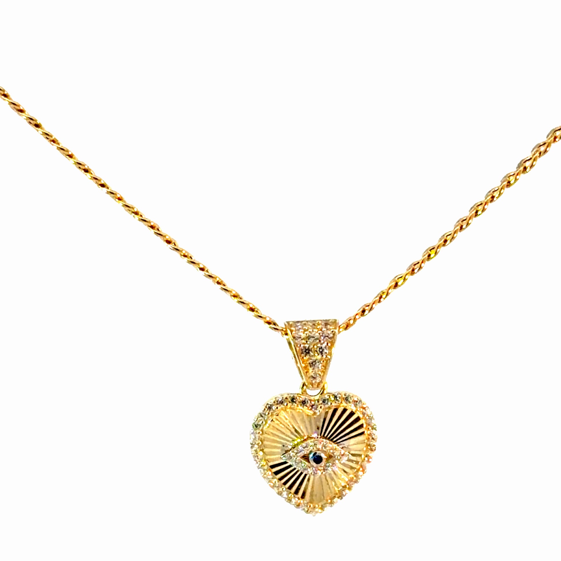 Radiant Blue Evil Eye Heart Necklace in 10k Gold
