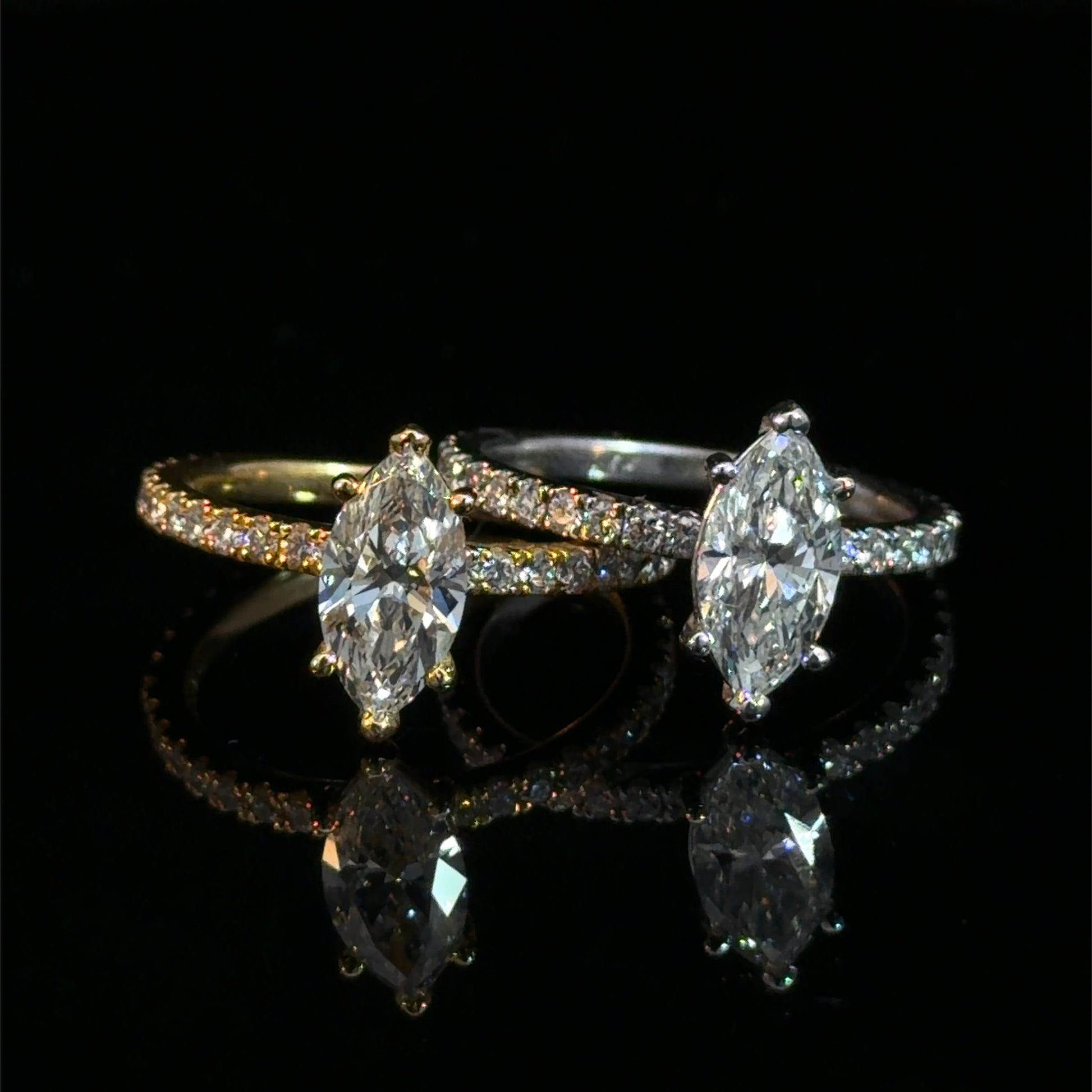 1.07CT MARQUISE CUT LAB DIAMOND BASKET PAVE RING