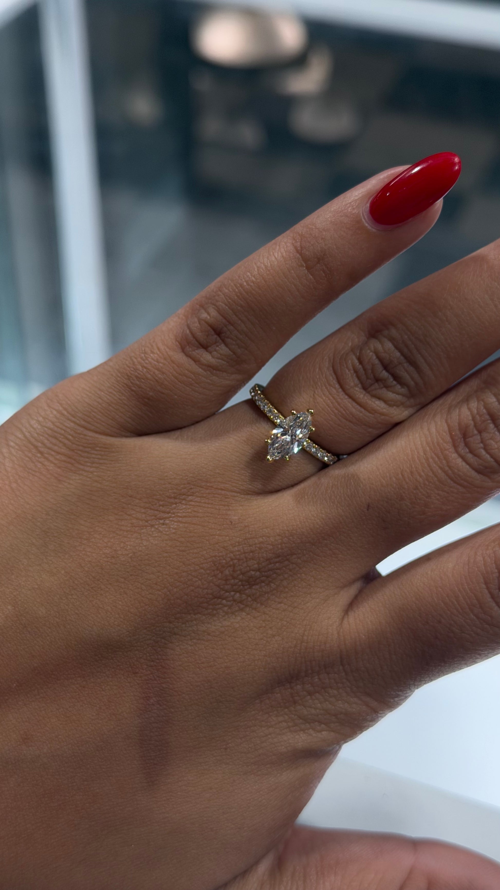 1.07CT MARQUISE CUT LAB DIAMOND BASKET PAVE RING