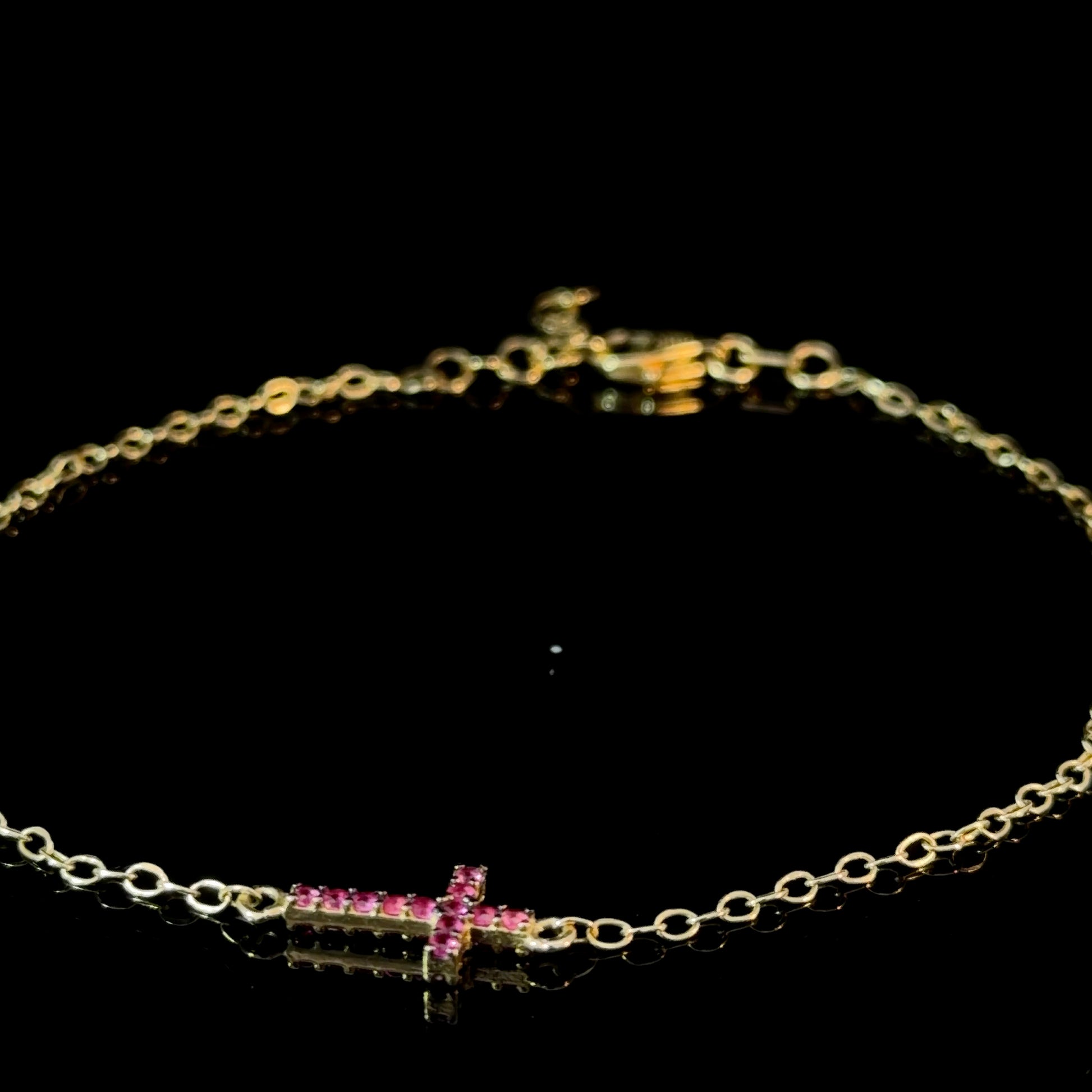 Pink Cross Bracelet – 14K Gold