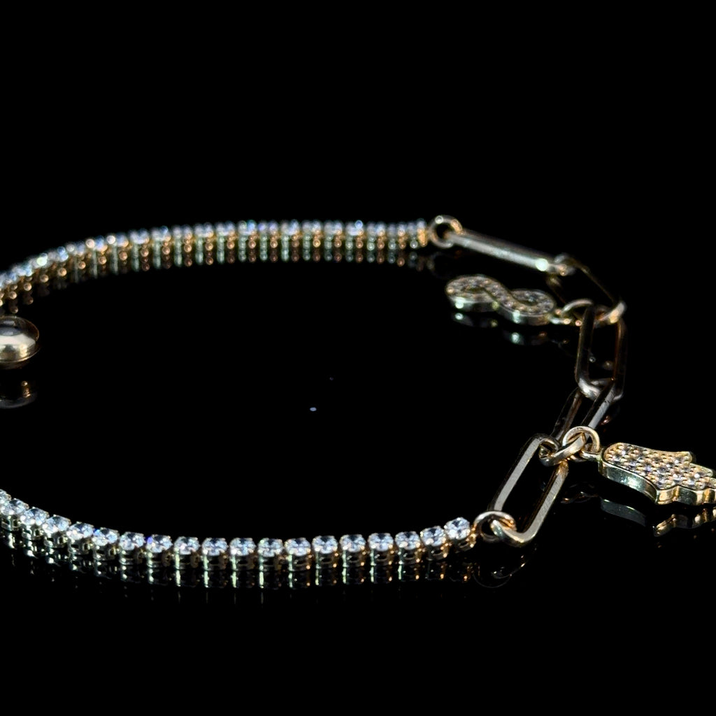 14K Gold Hamsa & Infinity Bracelet with CZ Accents