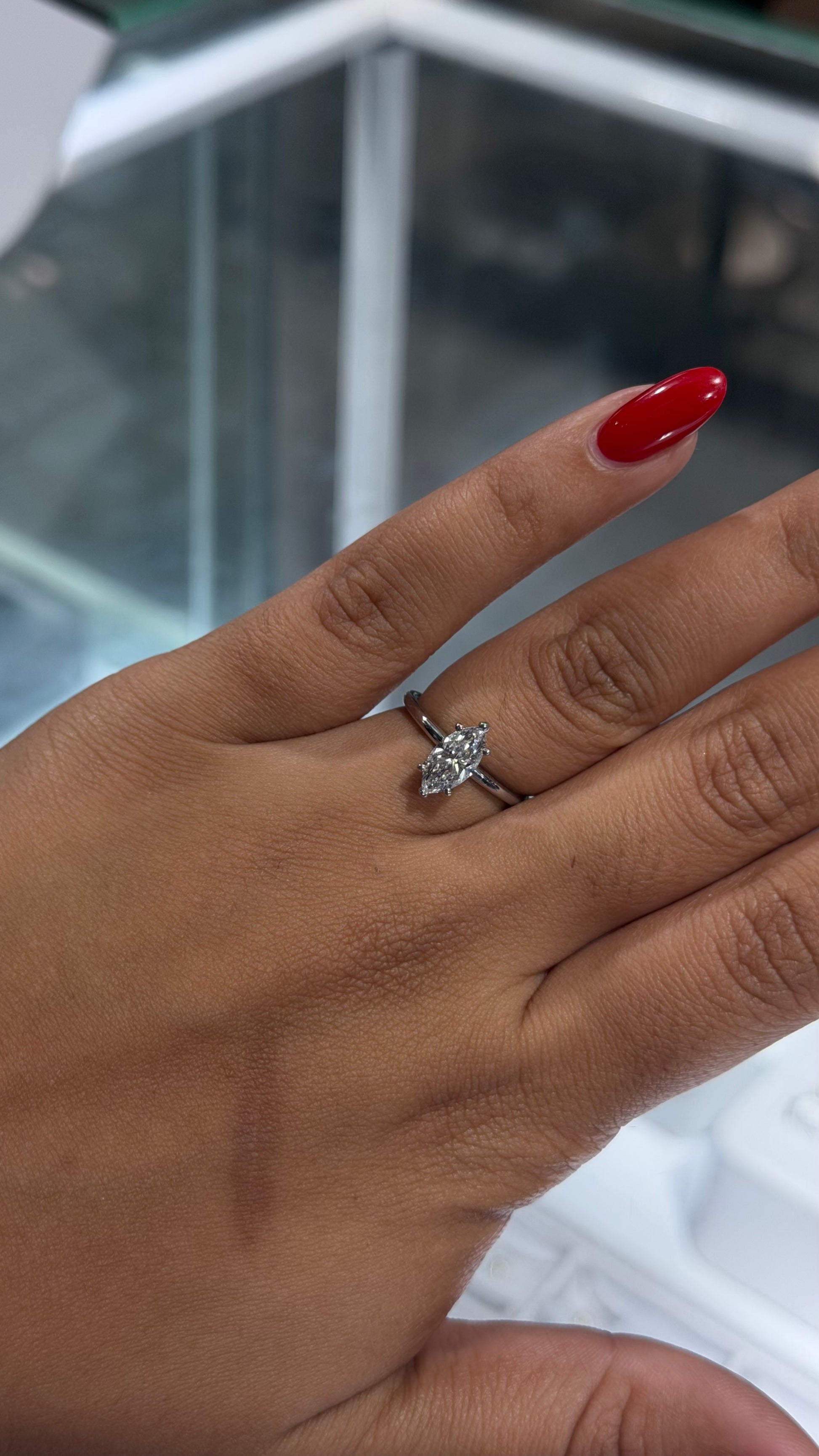 1.05 MARQUISE CUT LAB DIAMOND BASKET SOLITAIRE RING