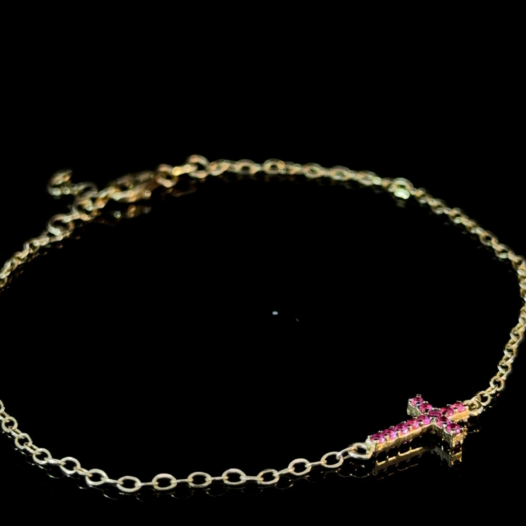 Pink Cross Bracelet – 14K Gold