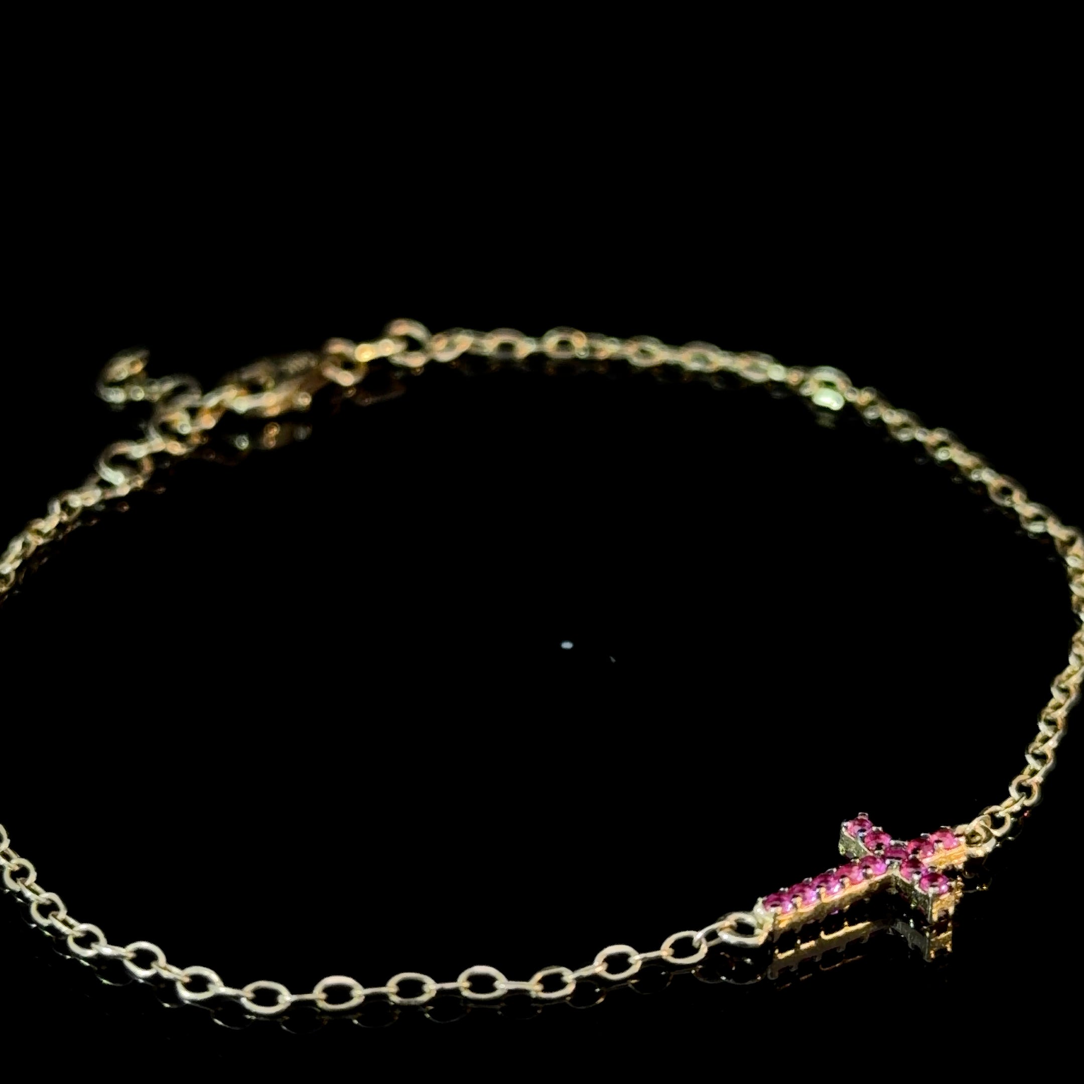 Pink Cross Bracelet – 14K Gold