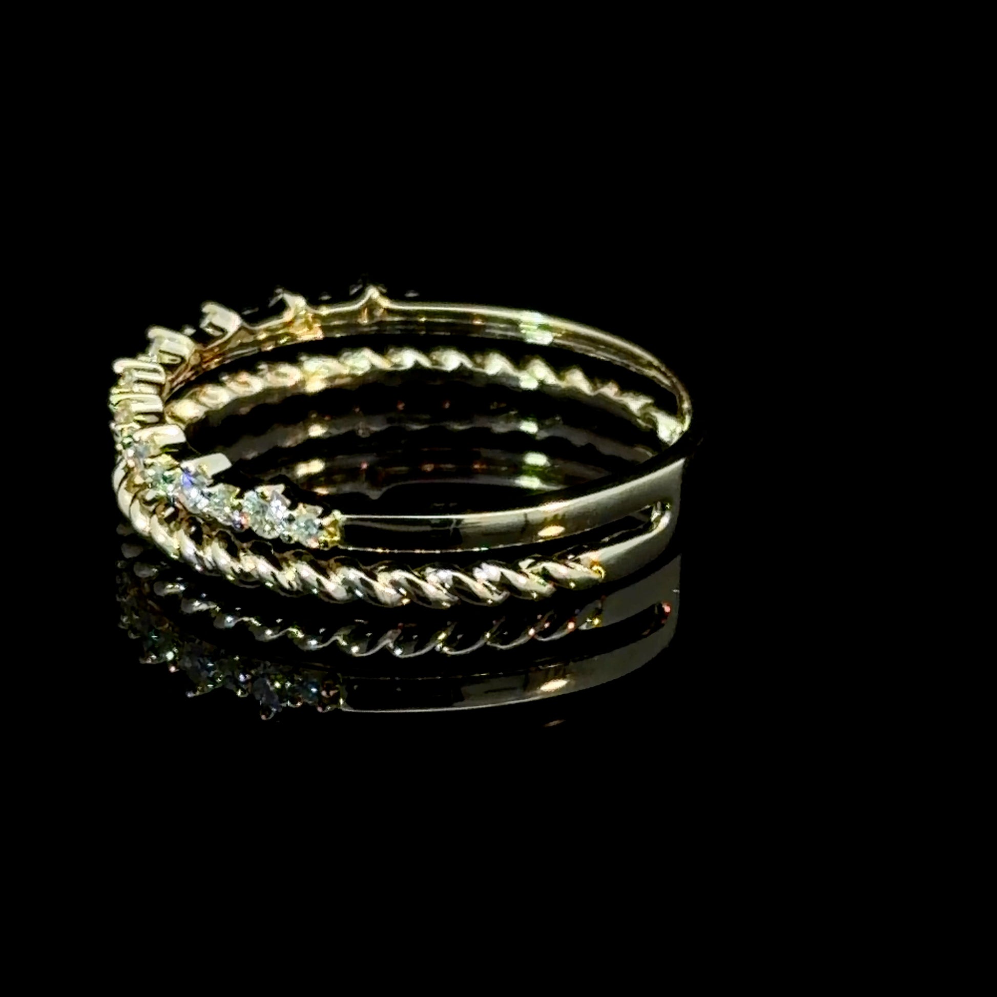 14K Gold Diamond Double-Band Twist Ring