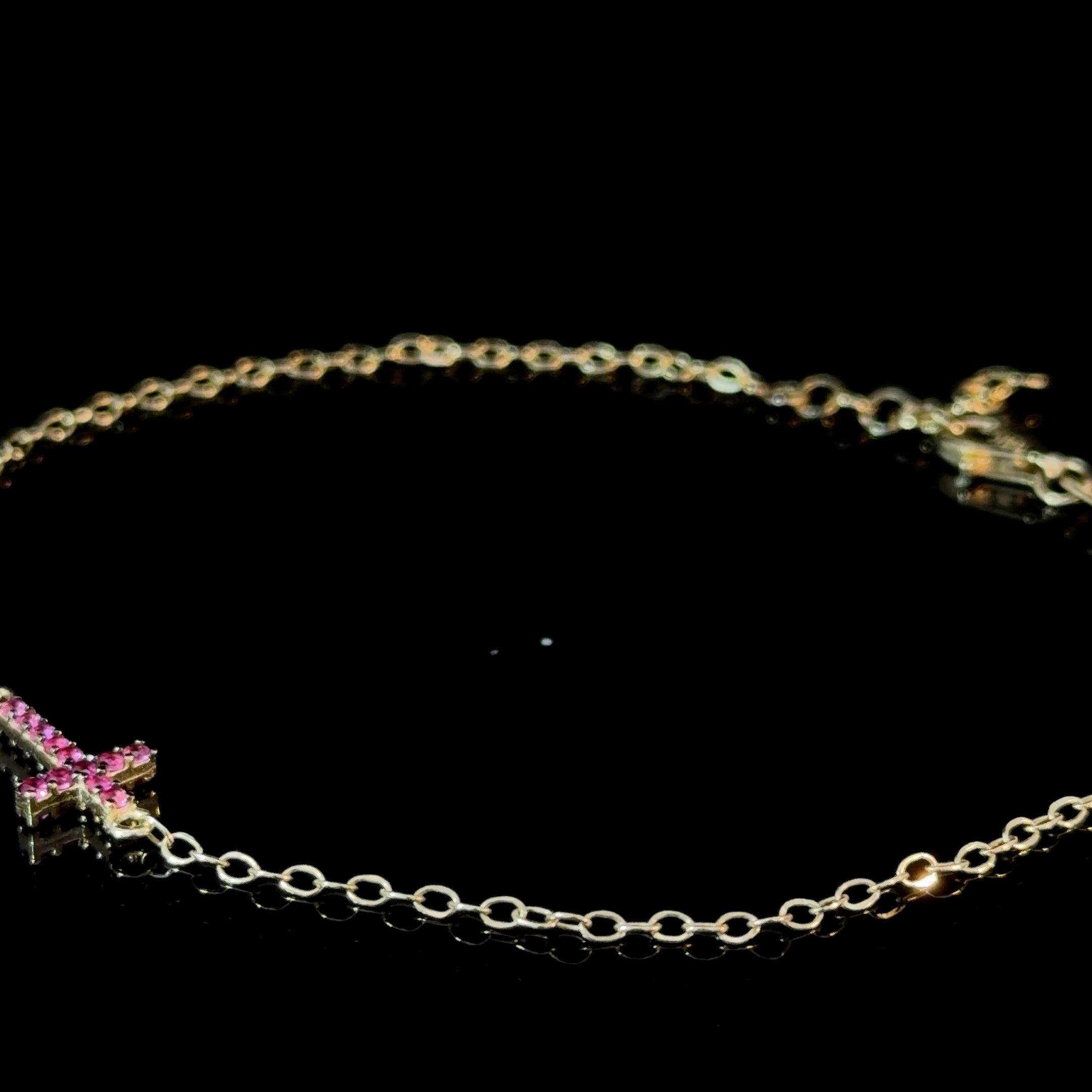 Pink Cross Bracelet – 14K Gold