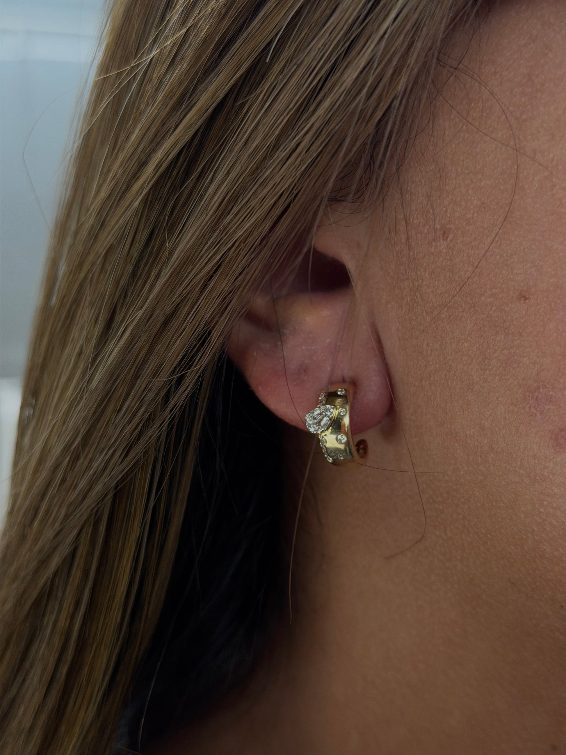 14K Gold Diamond Mixed-Cut Huggie Earrings