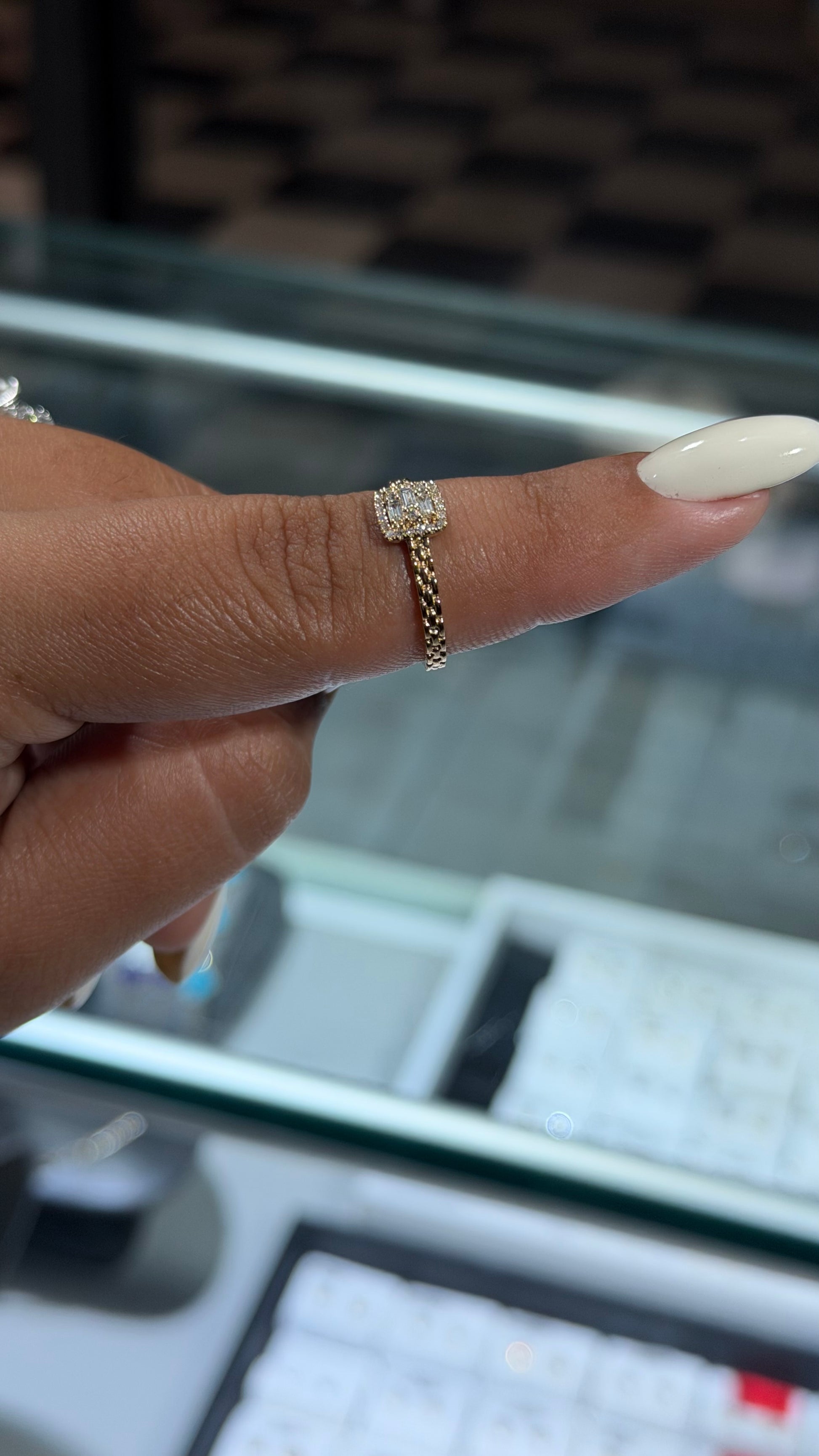 14K Gold Baguette & Round Diamond Halo Ring