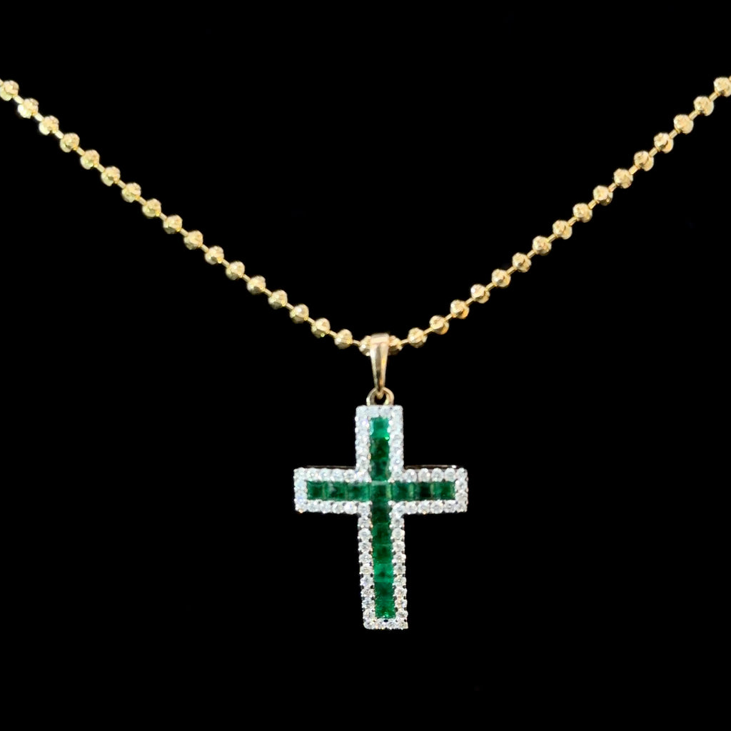 Emerald Radiance Diamond Cross Necklace – 14K Gold