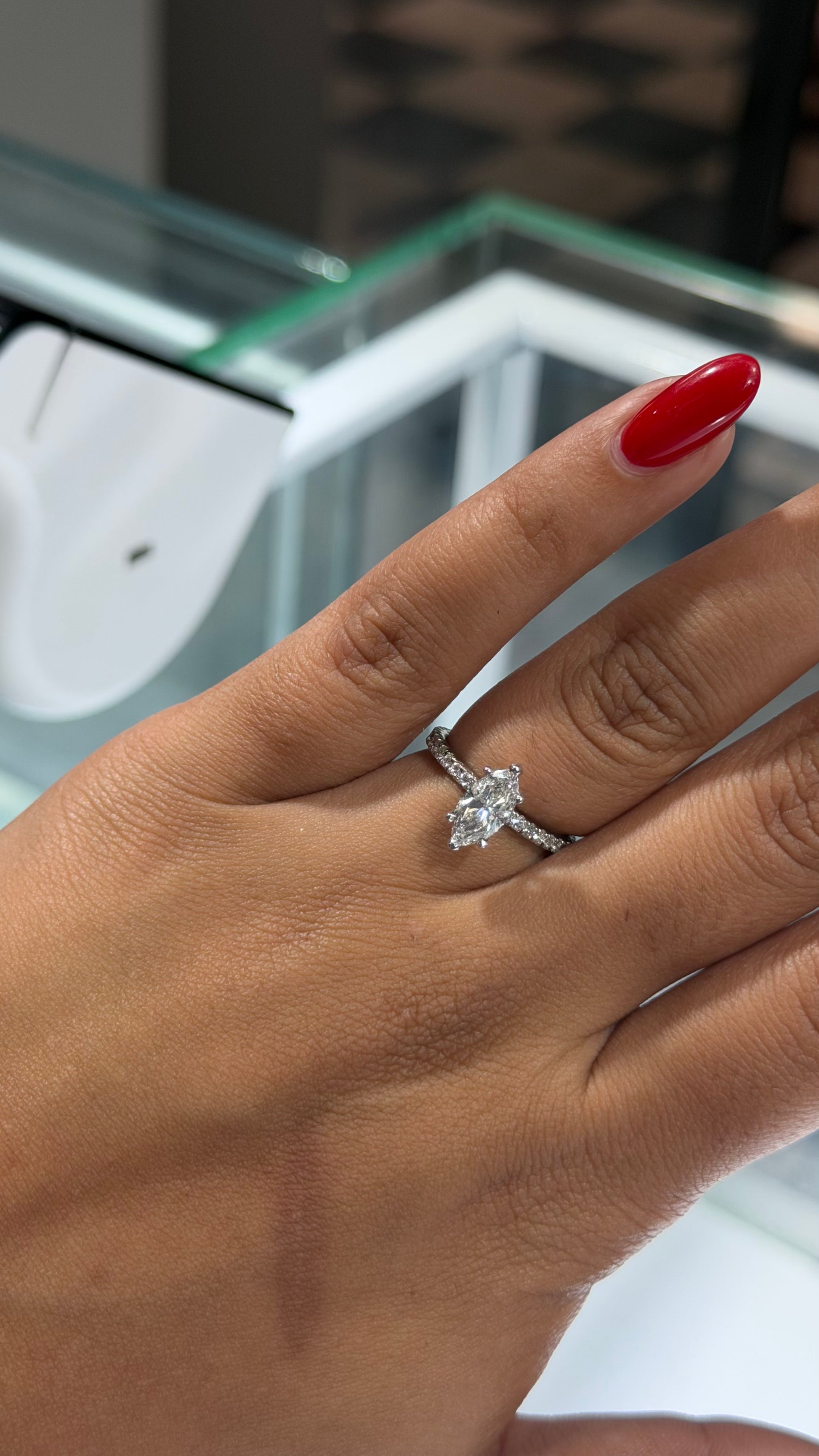 1.07CT MARQUISE CUT LAB DIAMOND BASKET PAVE RING