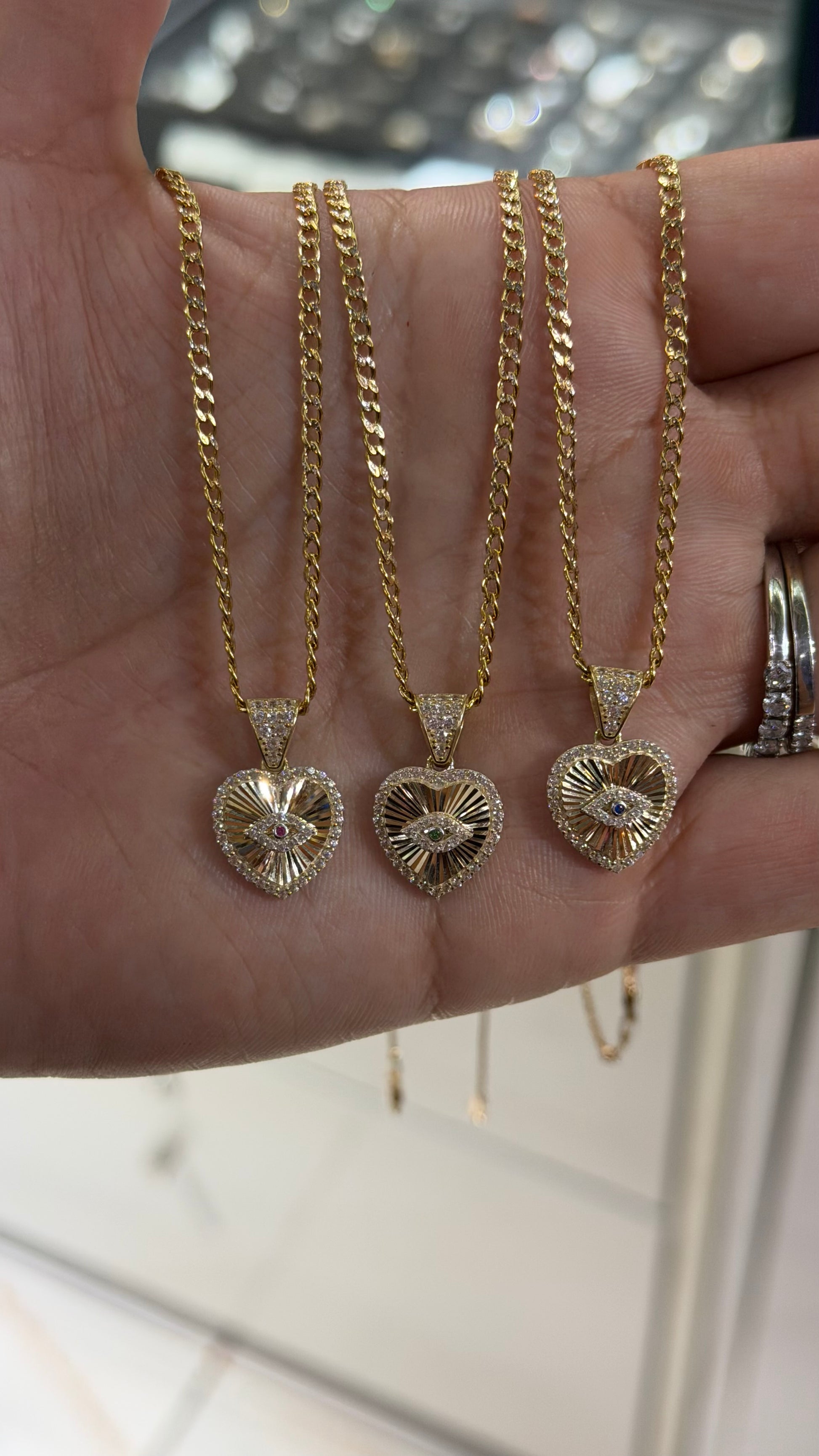 Radiant Blue Evil Eye Heart Necklace in 10k Gold