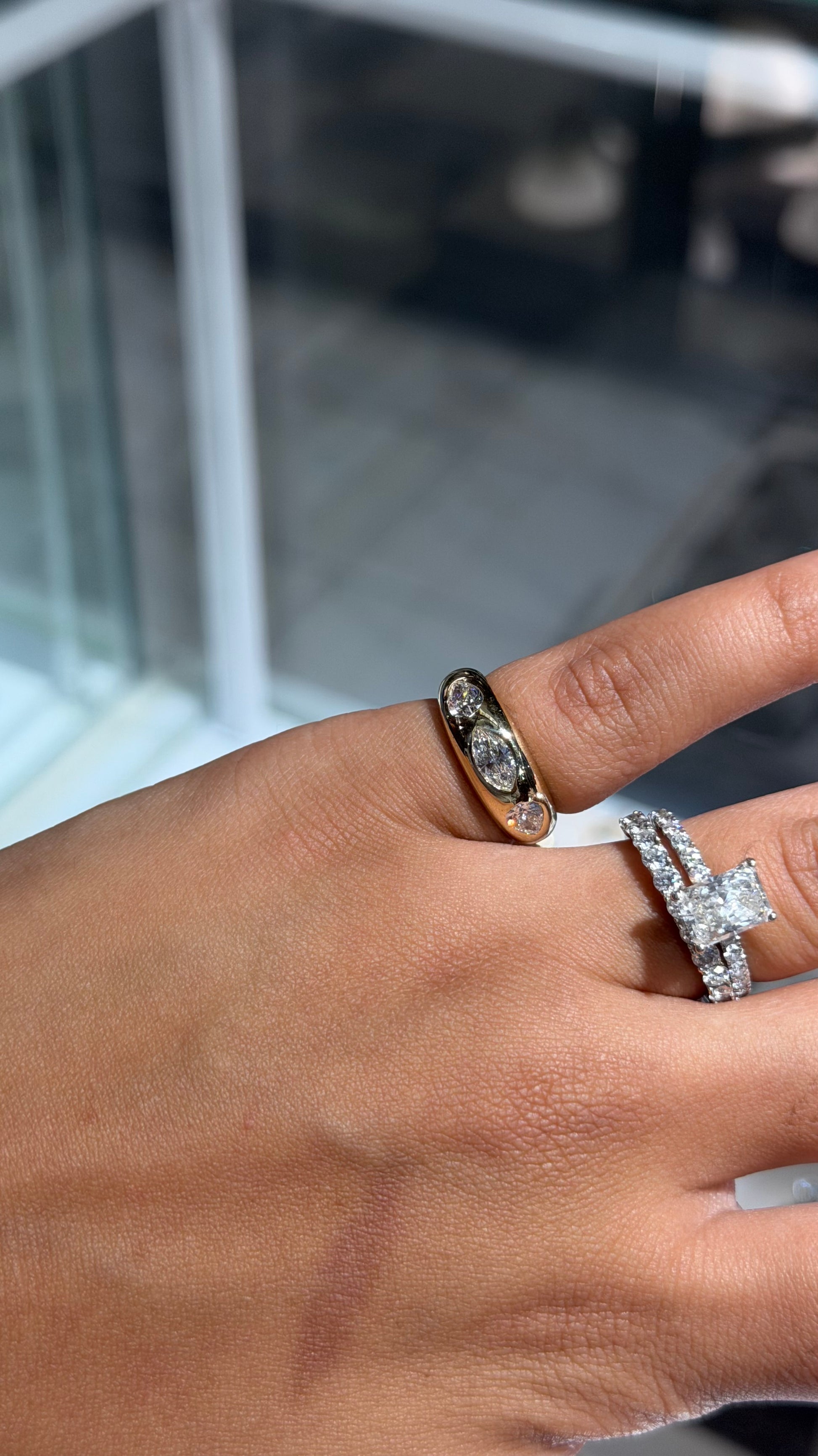 1.20 Cttw Marquise & Pear Cut Lab Diamond Dome Band Ring In 14K Yellow Gold