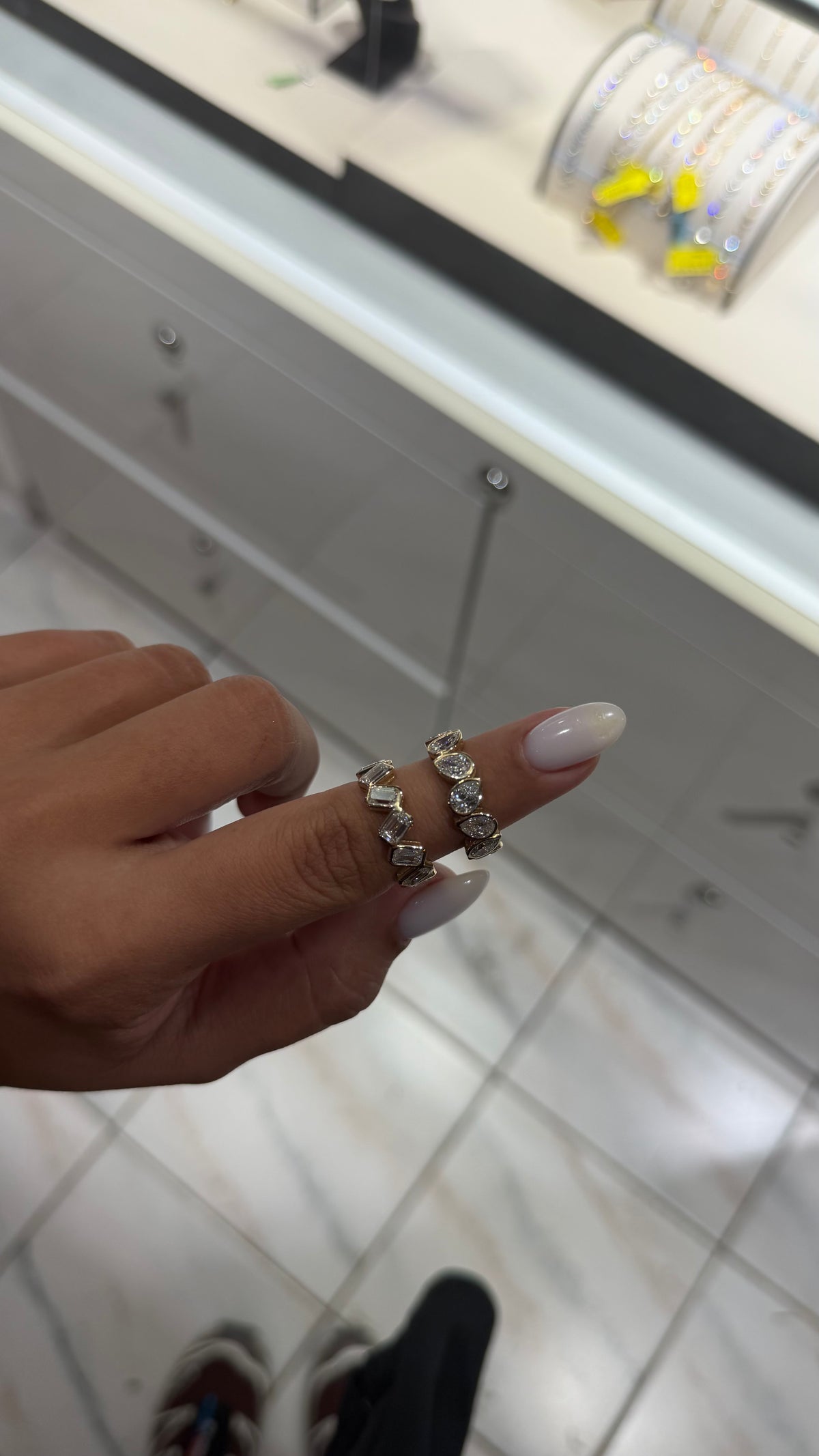 3ct Alternating Pear Diamond Bezel Halfway Eternity Ring