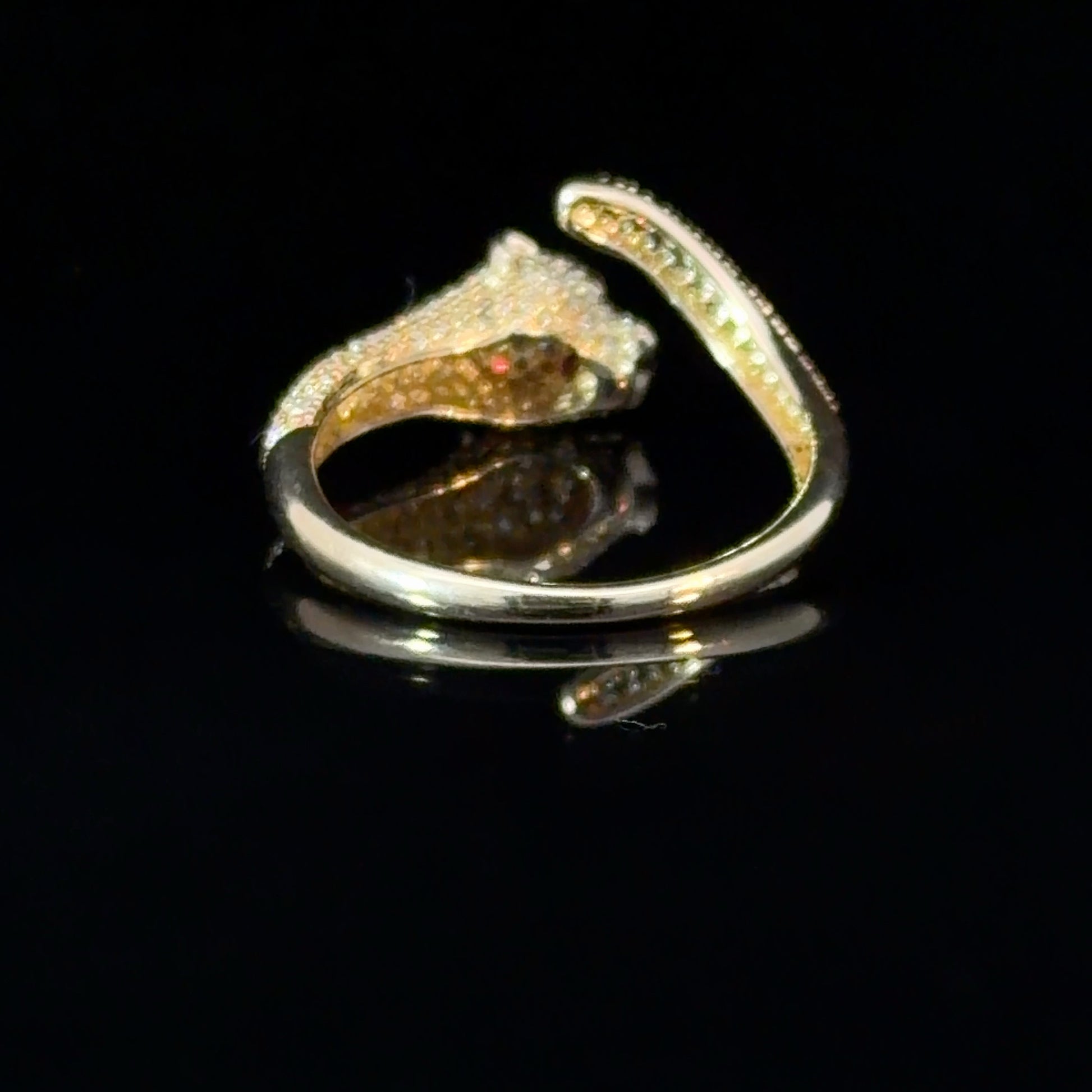 14k Gold Ruby Panther Ring - Diamond Pavé Wrap Ring