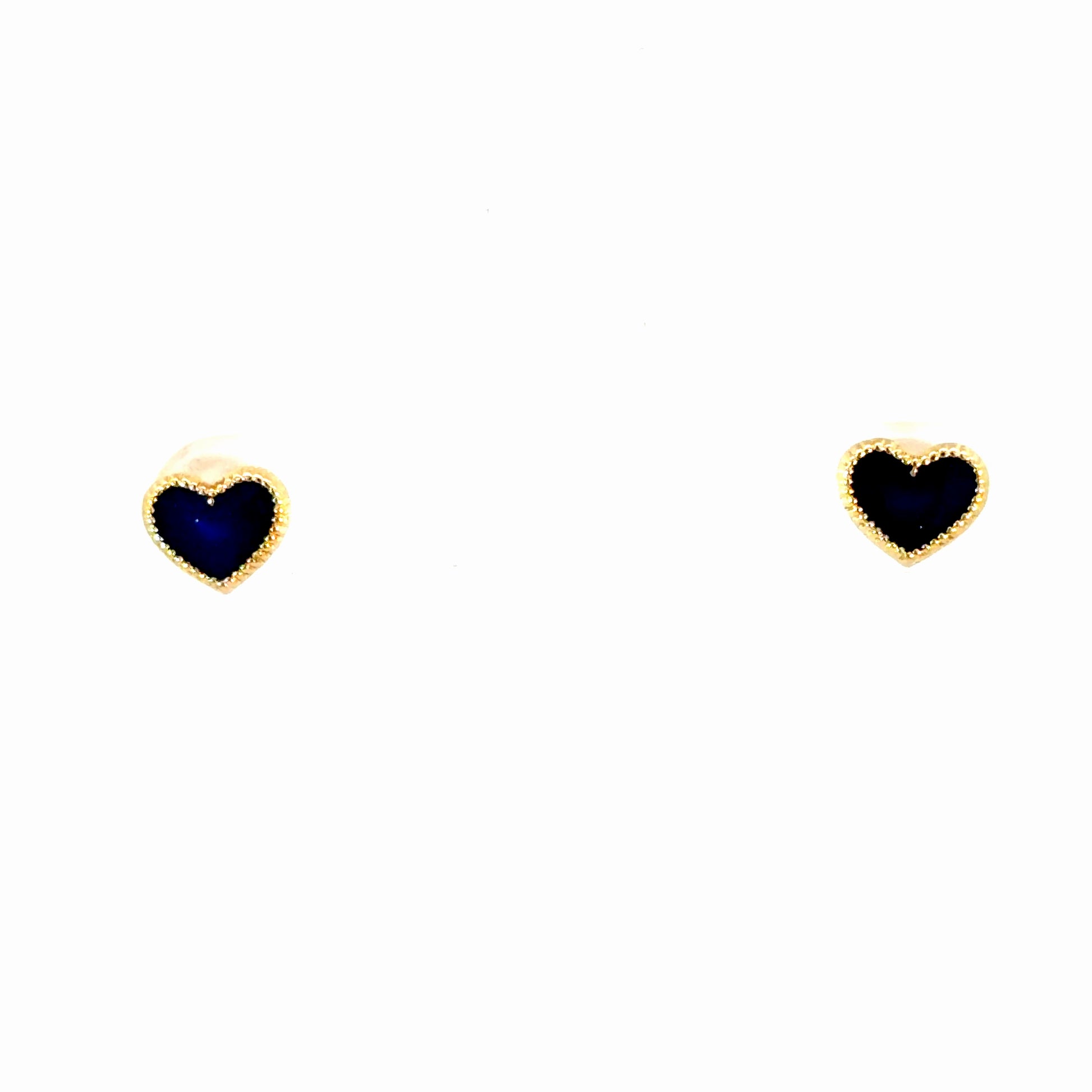 Beaded Blue Enamel Heart Stud – 14K Gold