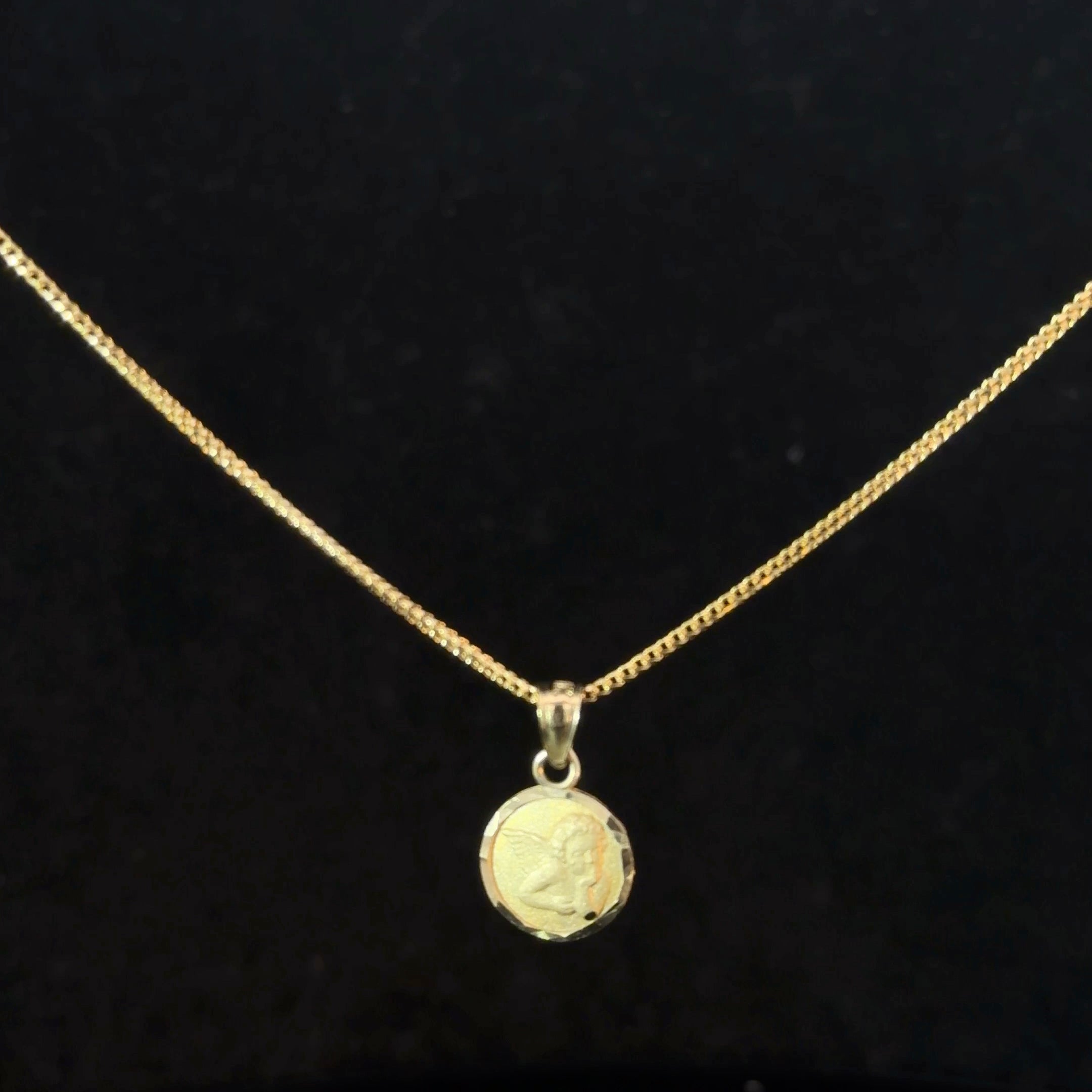 14K Gold Guardian Angel Medallion Necklace