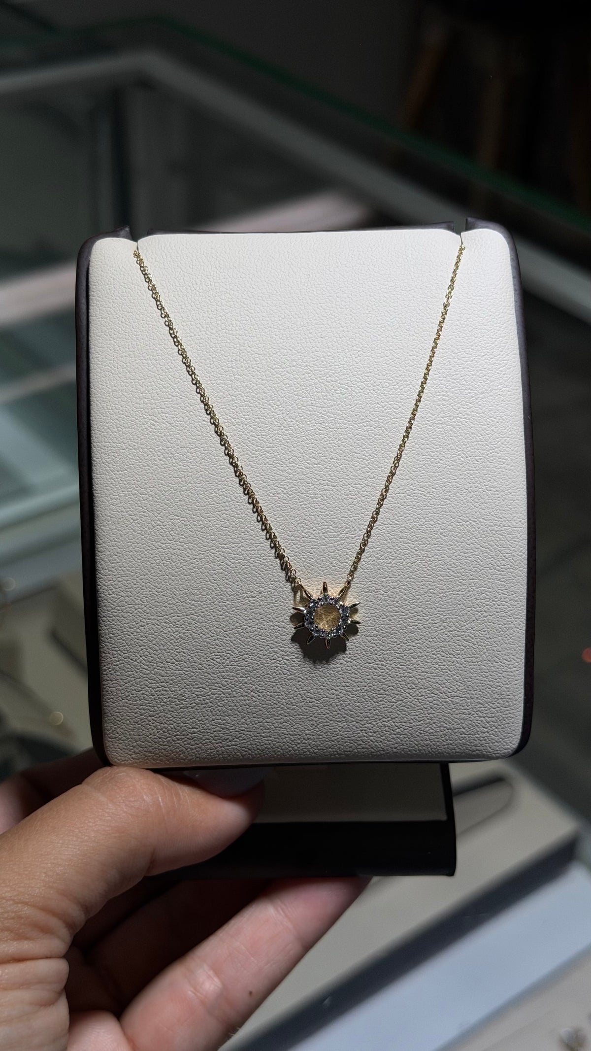14K Gold Natural Diamond Sunburst Necklace