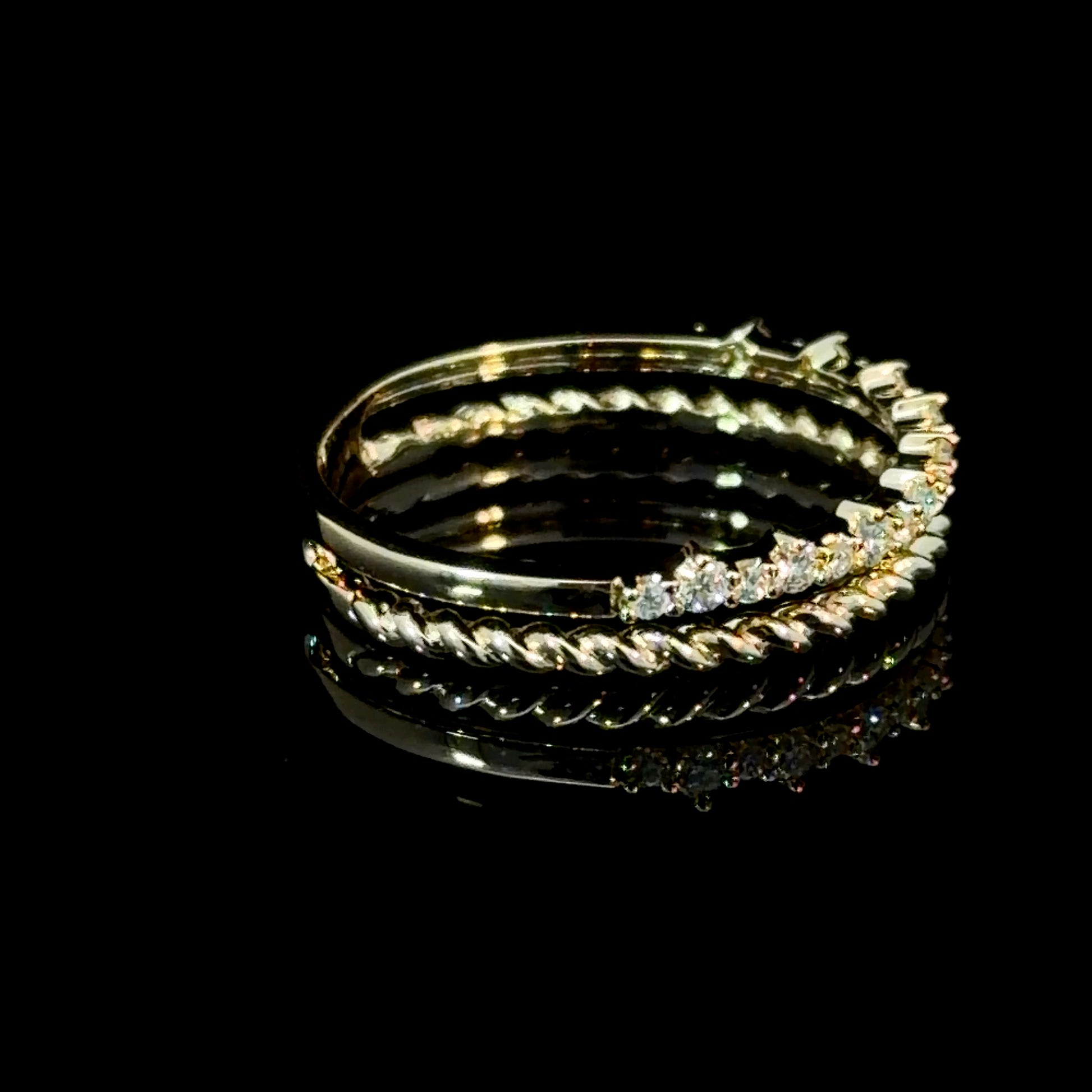 14K Gold Diamond Double-Band Twist Ring
