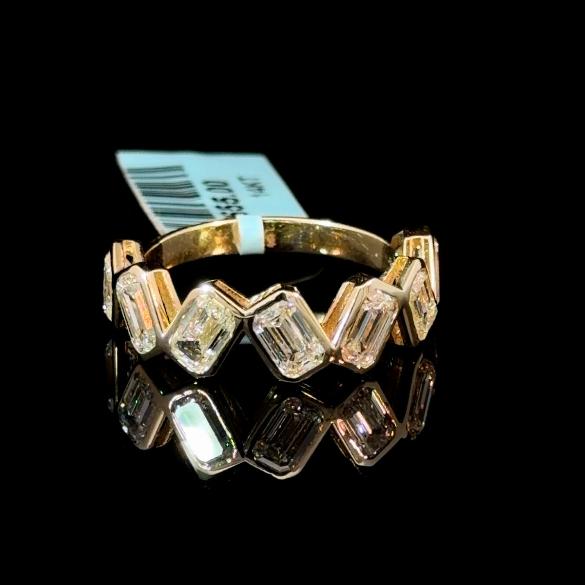 2.30ct Alternating Emerald Diamond Bezel Halfway Eternity Ring