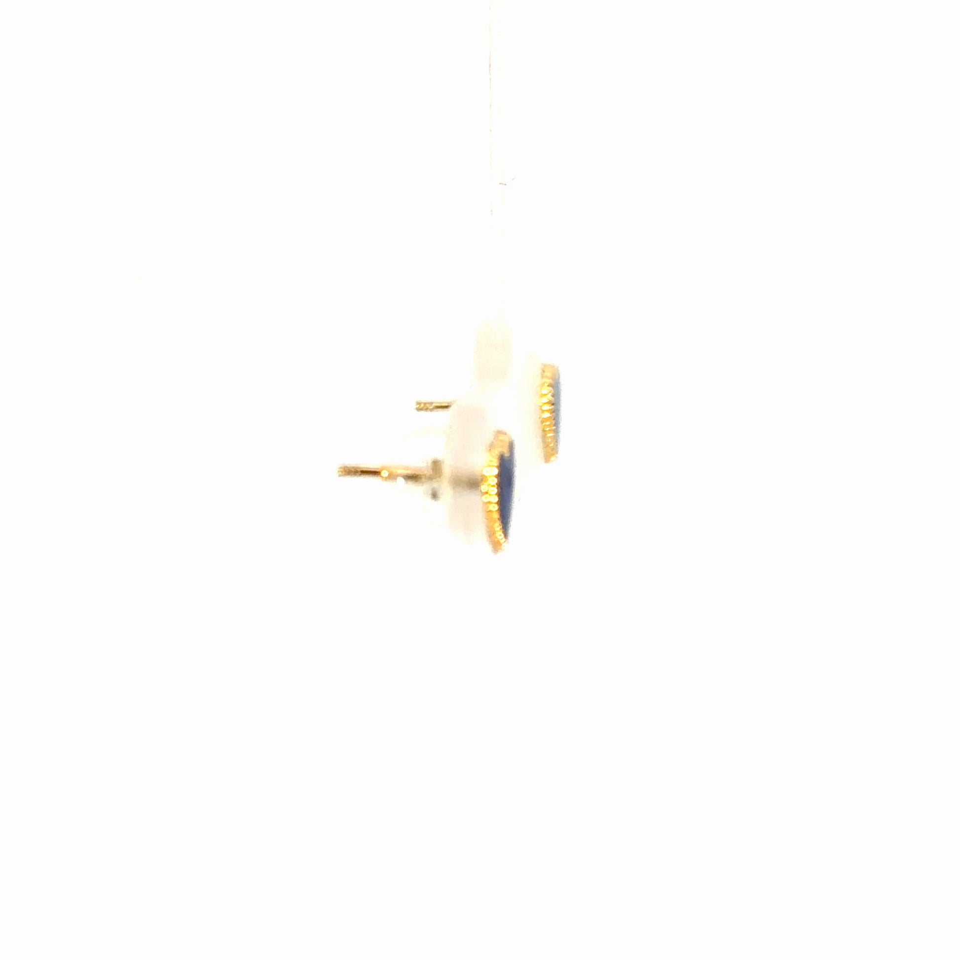 Beaded Blue Enamel Heart Stud – 14K Gold