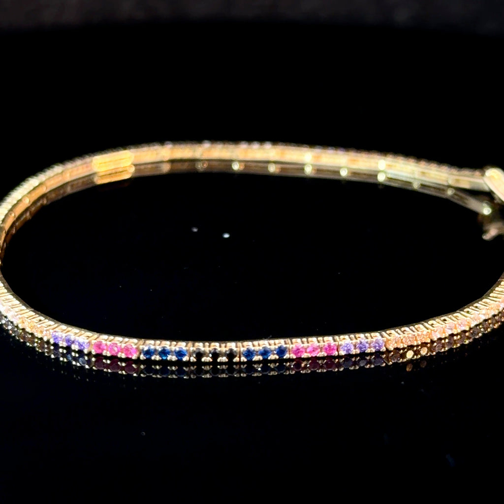 14K Gold Rainbow Tennis Bracelet