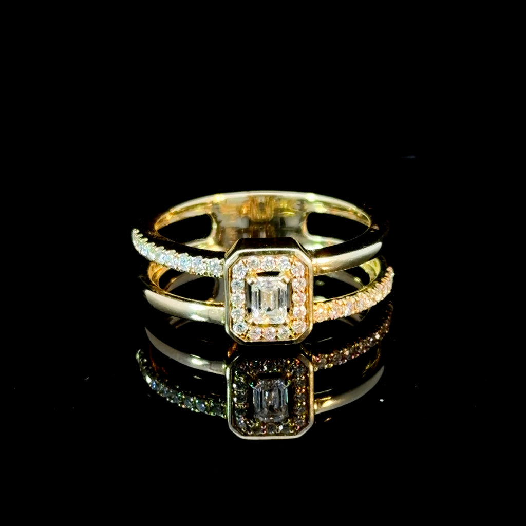 Emeral Halo Double Band Ring