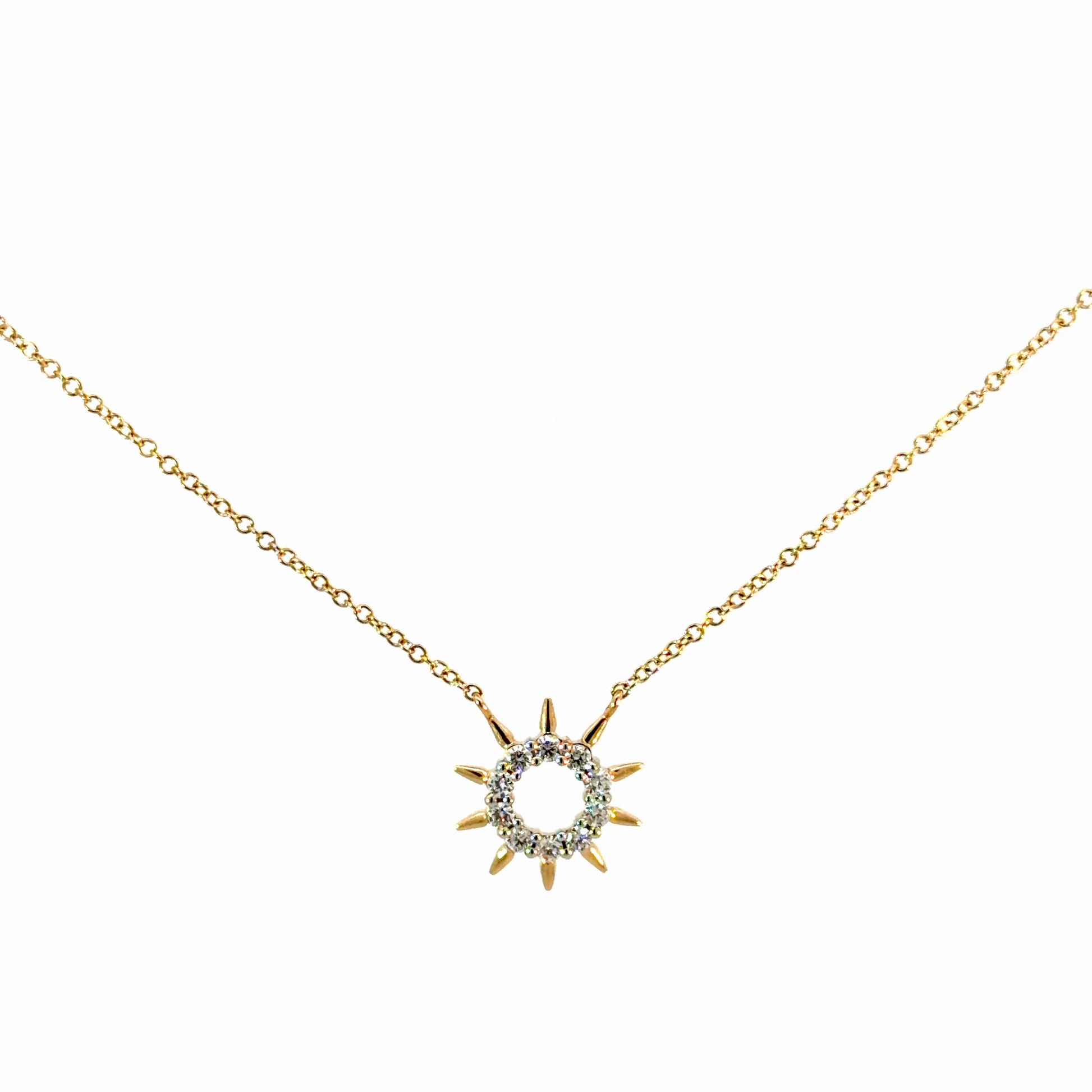 14K Gold Natural Diamond Sunburst Necklace