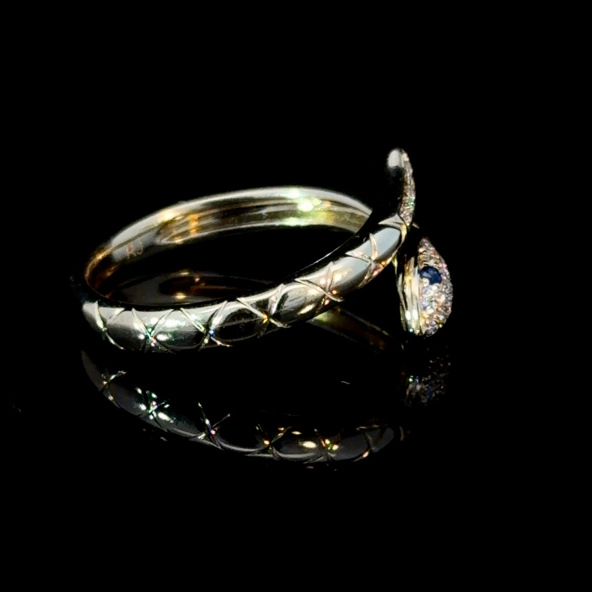14K Gold Sapphire Snake Ring – Diamond Pavé Serpent Wrap Ring