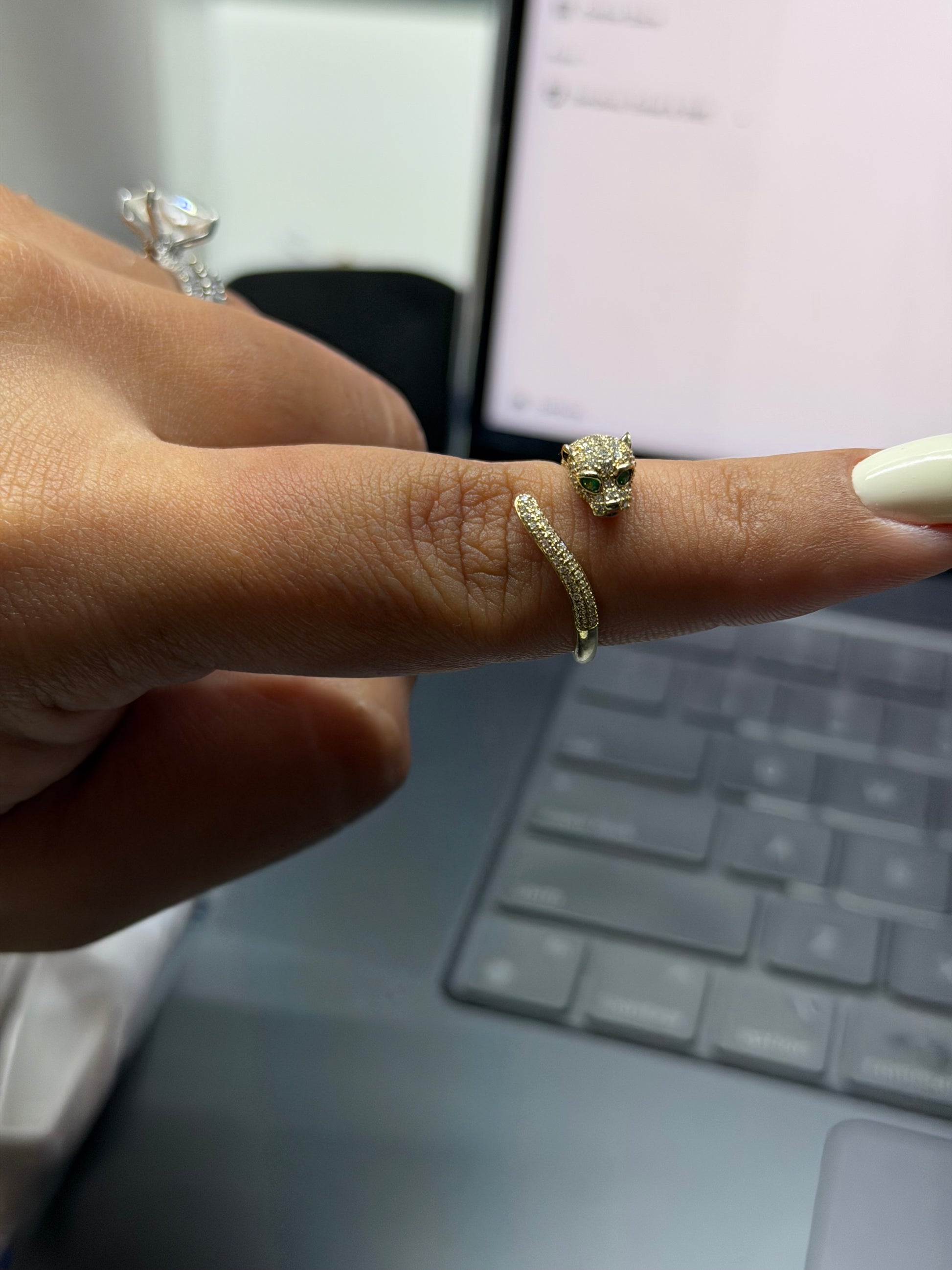 14k Gold Emerald Panther Ring - Diamond Pavé Wrap Ring