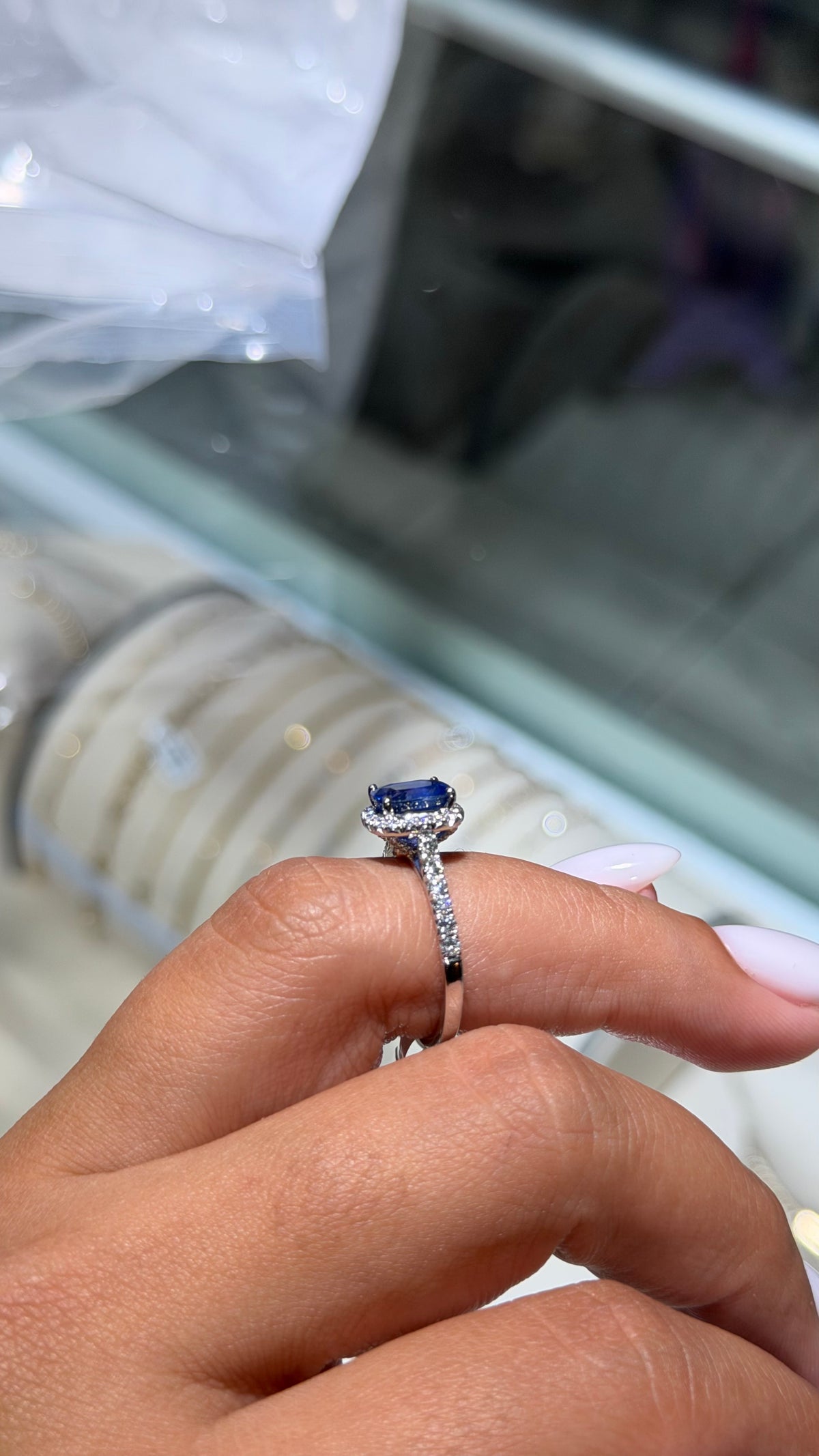 1.66ct Oval Natural Sapphire Diamond Halo Ring