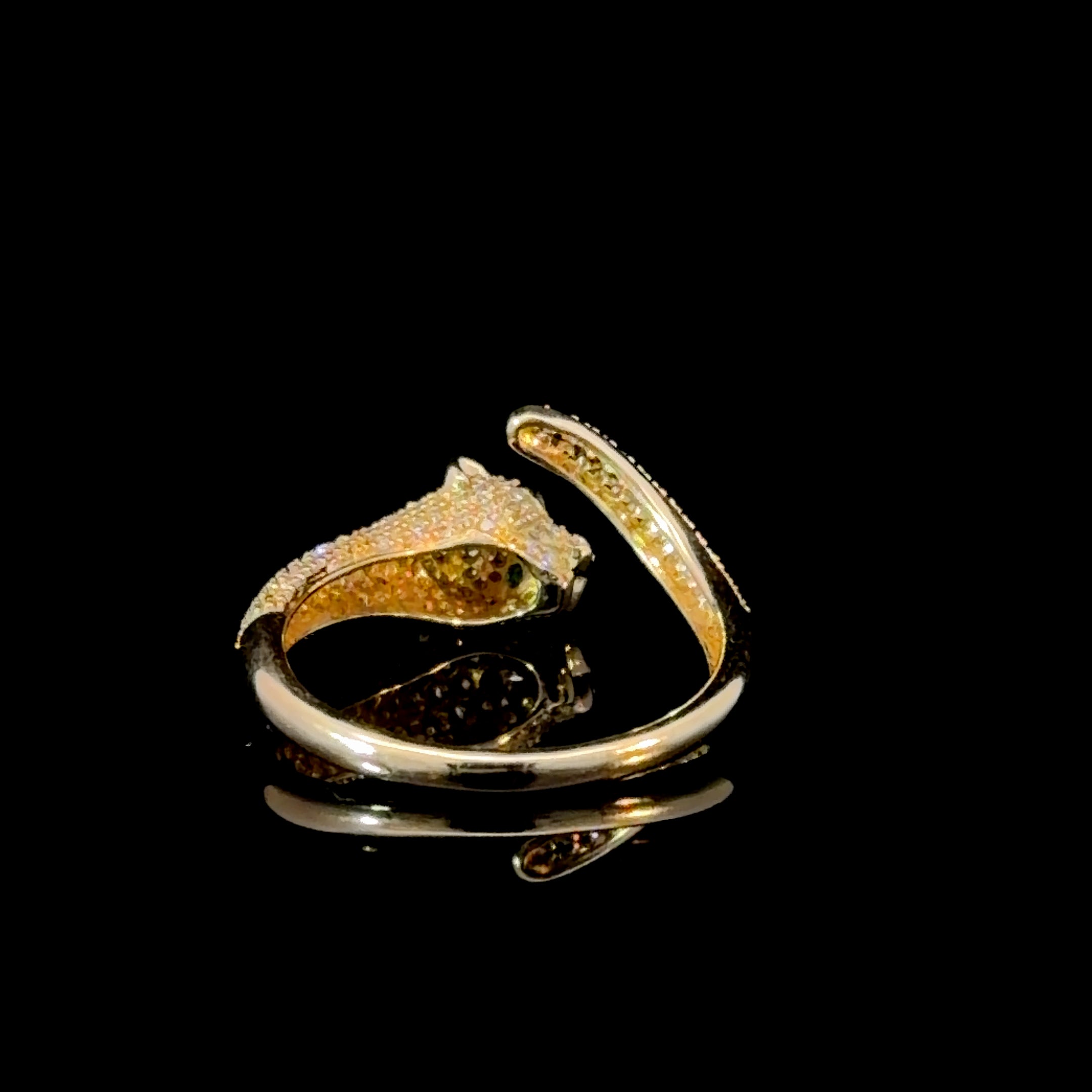 14k Gold Emerald Panther Ring - Diamond Pavé Wrap Ring