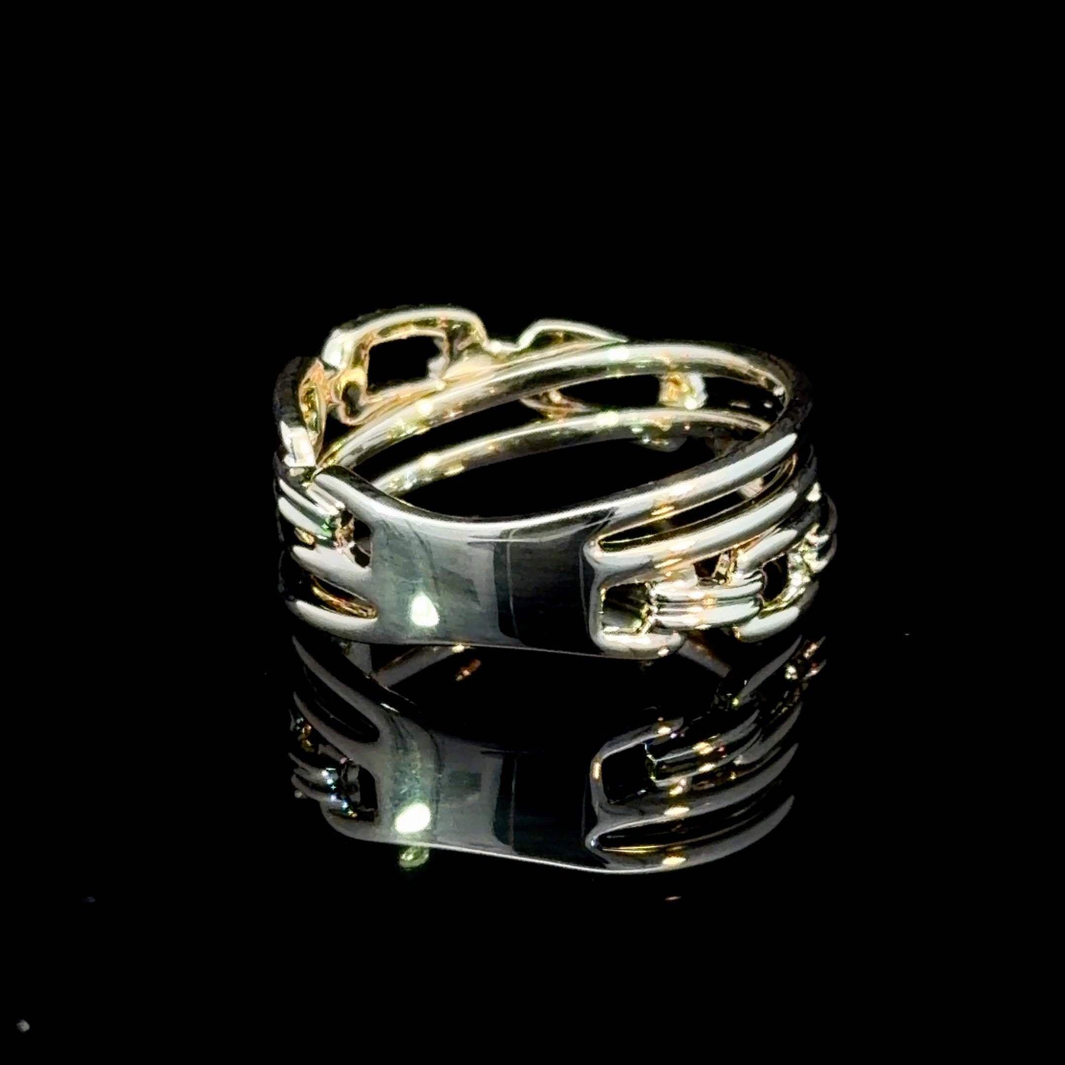 14K Gold Multi-Row Link Ring with Sparkling Diamonds
