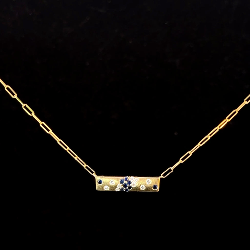 Sapphire Starburst Bar Necklace – 14K Gold