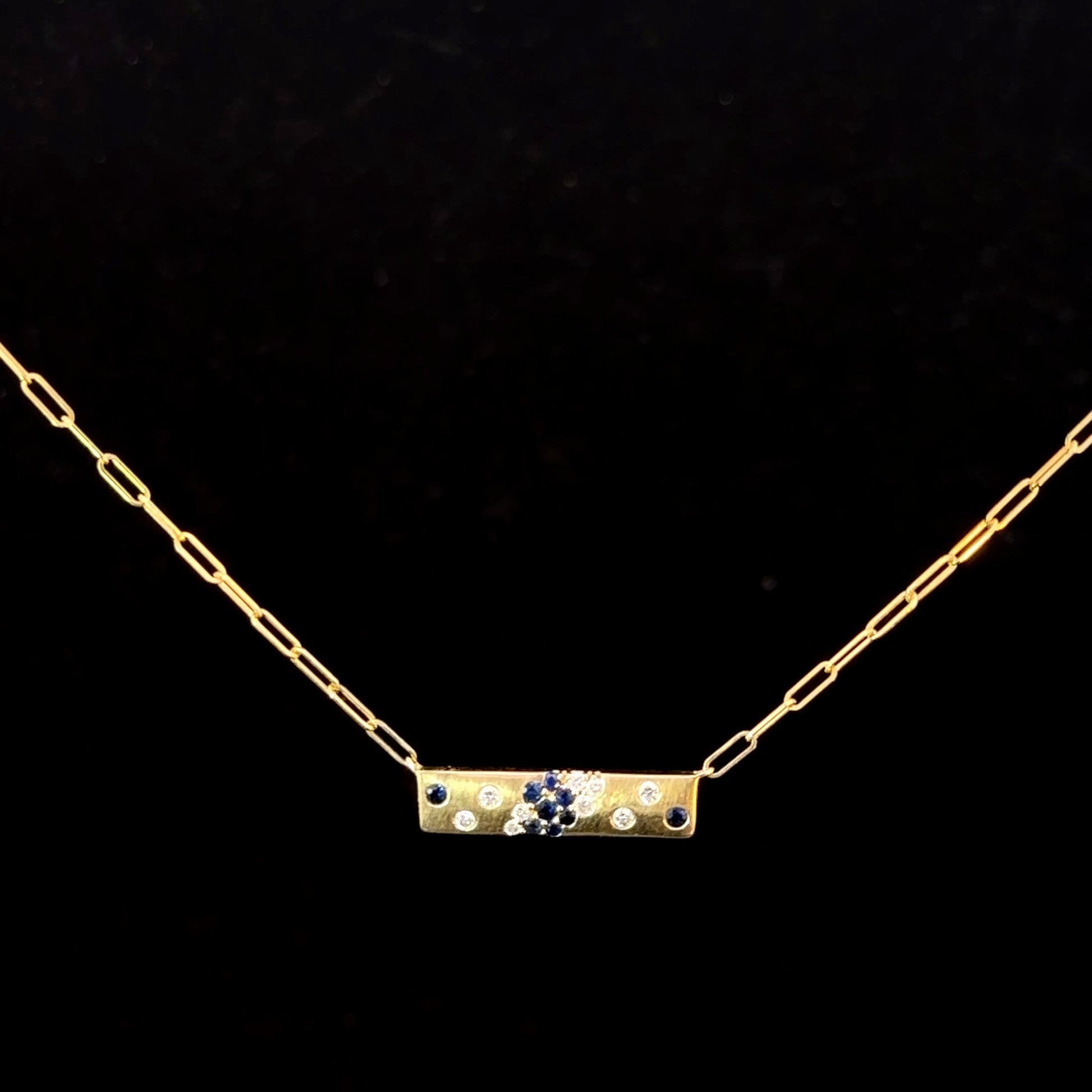 Sapphire Starburst Bar Necklace – 14K Gold