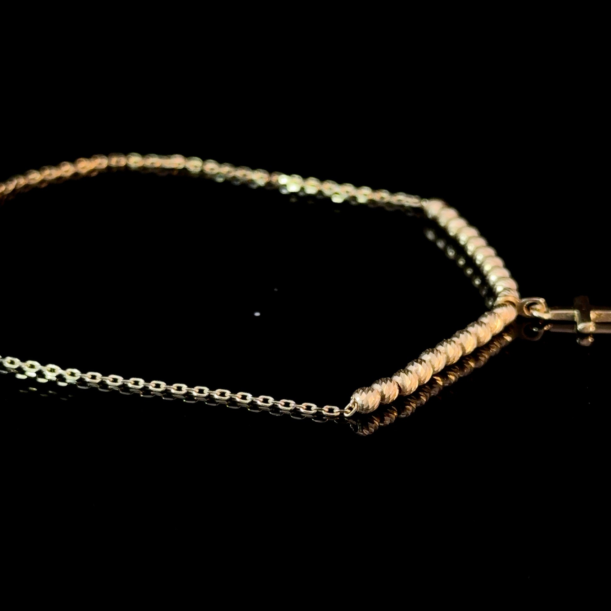 14K Gold Beaded Bracelet with Cross Charm