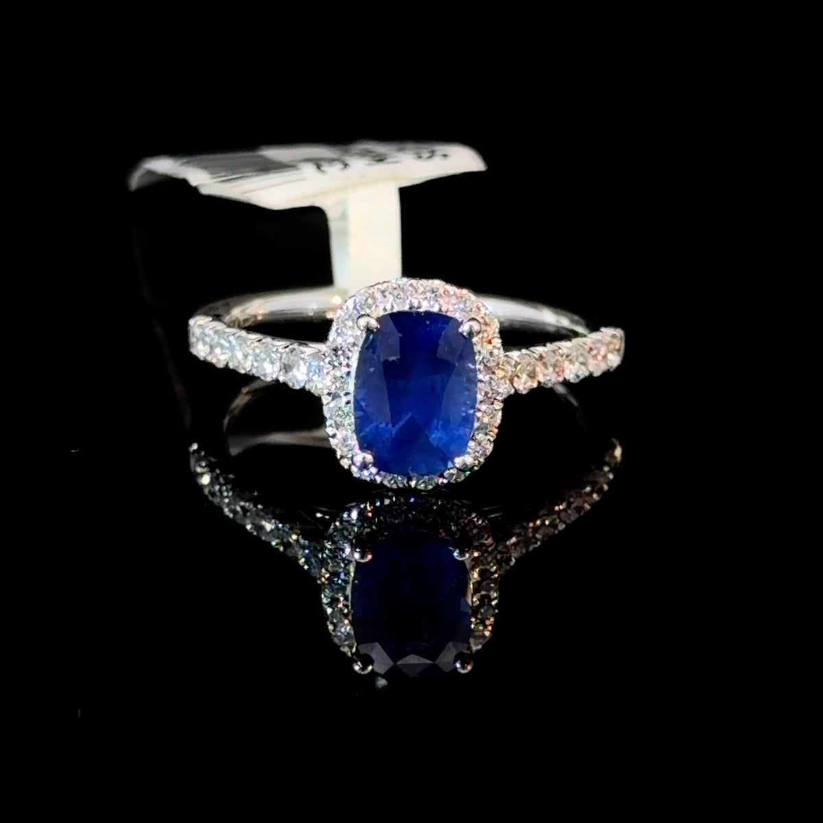 1.66ct Oval Natural Sapphire Diamond Halo Ring