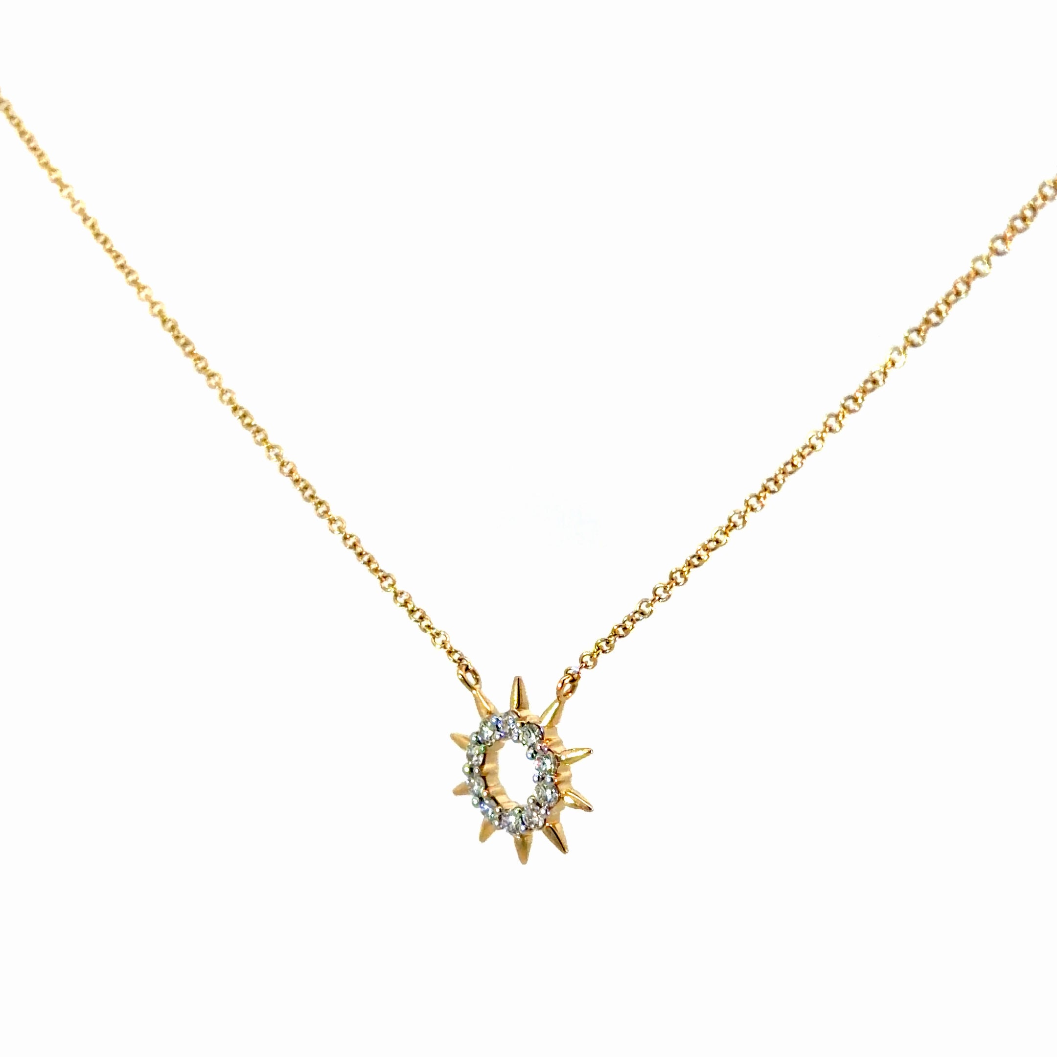 14K Gold Natural Diamond Sunburst Necklace