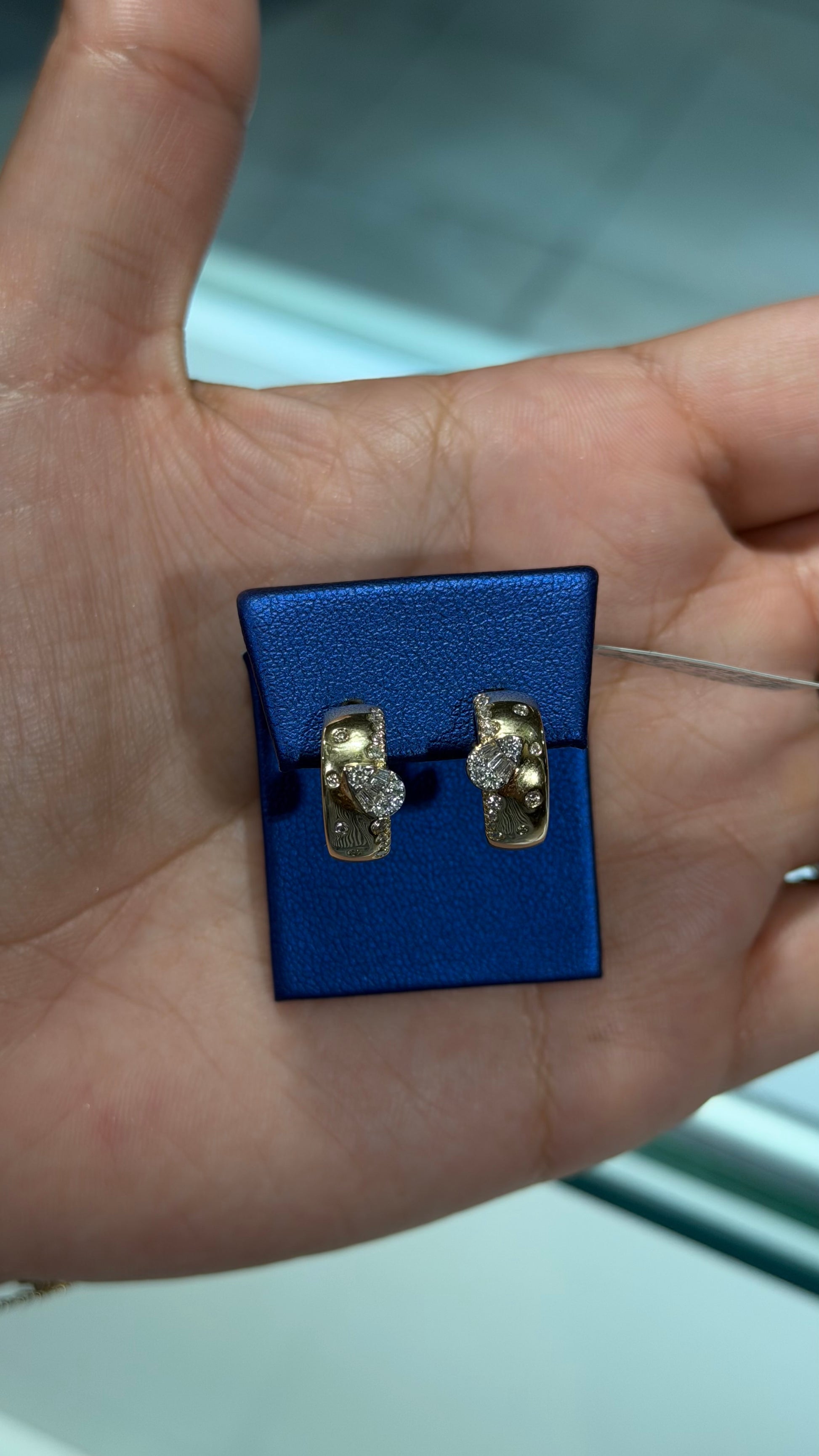 14K Gold Diamond Mixed-Cut Huggie Earrings