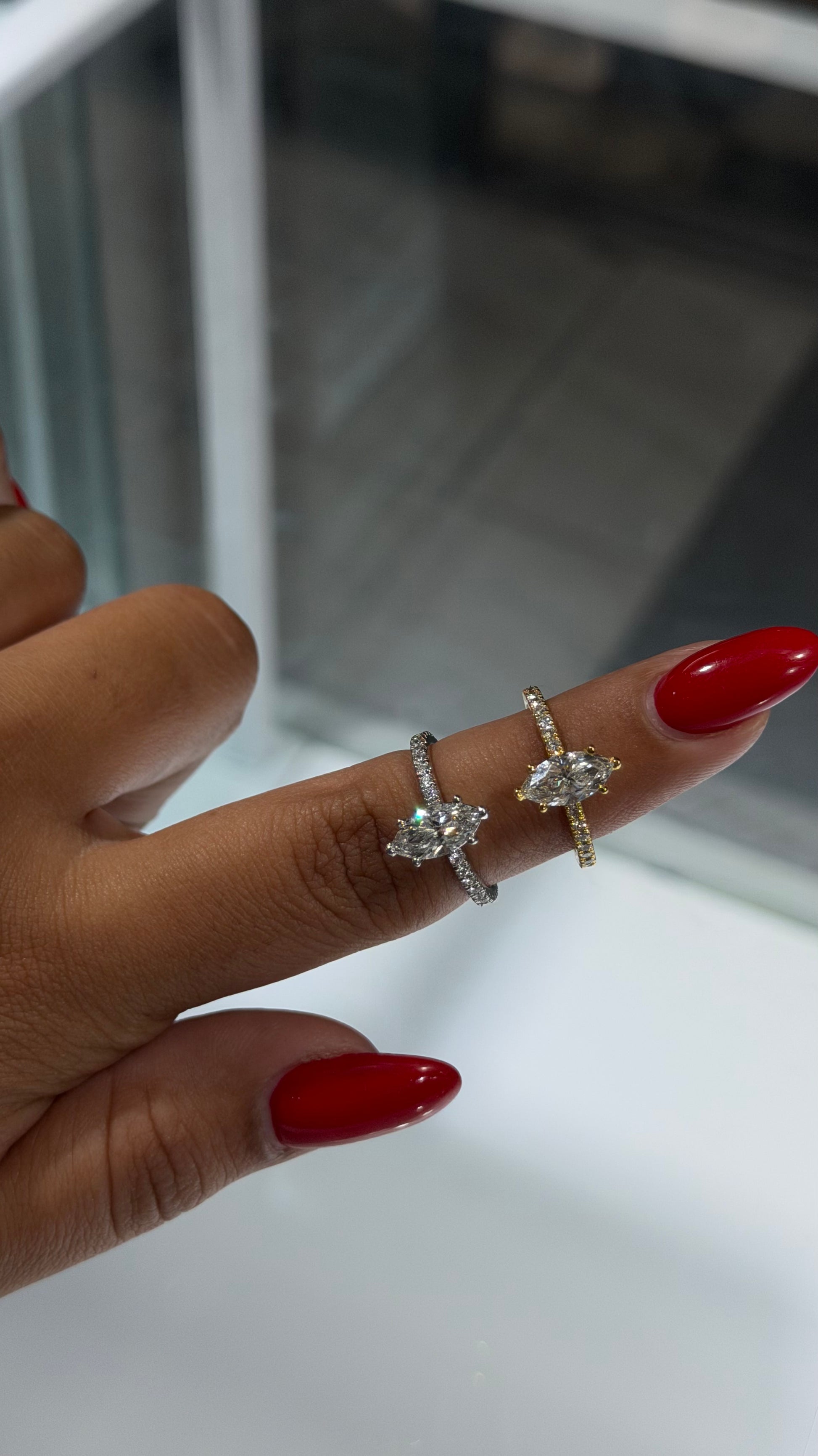 1.07CT MARQUISE CUT LAB DIAMOND BASKET PAVE RING