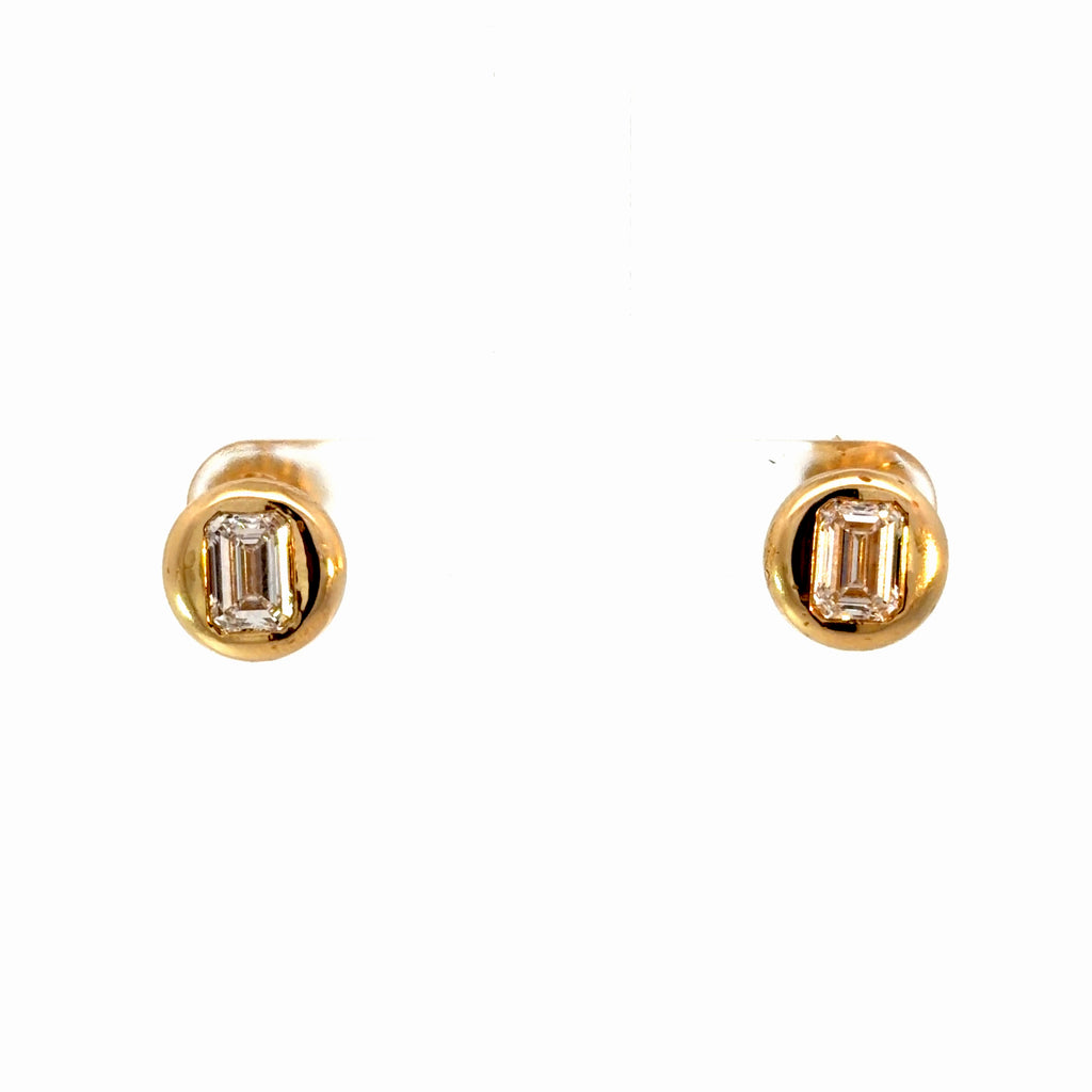 3ct Emerald-Cut Diamond Bezel Stud in 14k Gold