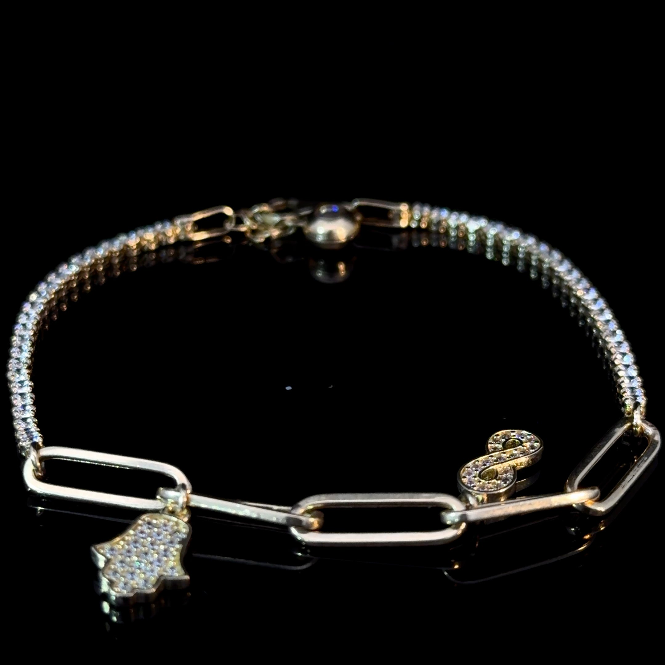 14K Gold Hamsa & Infinity Bracelet with CZ Accents