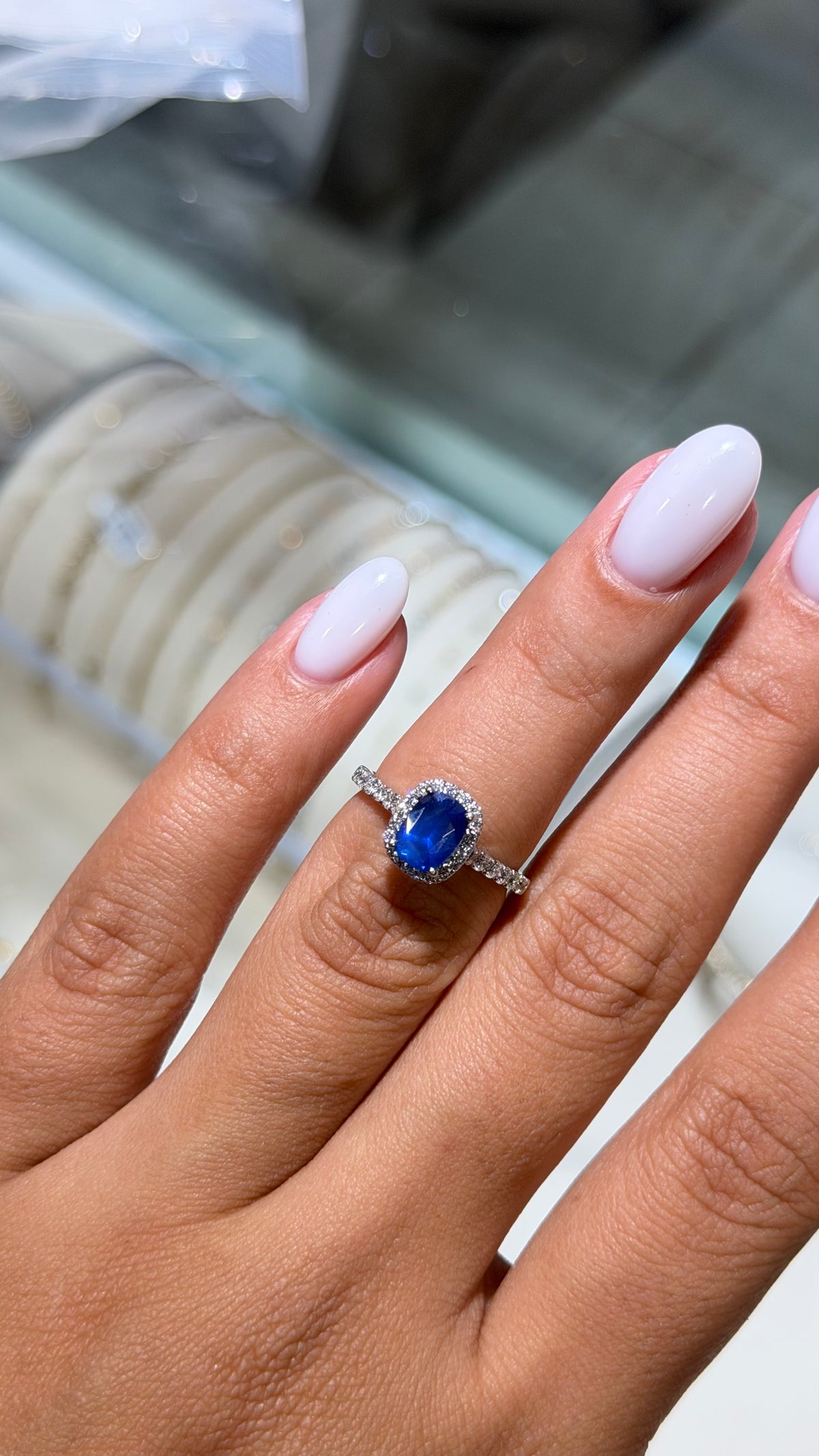 1.66ct Oval Natural Sapphire Diamond Halo Ring