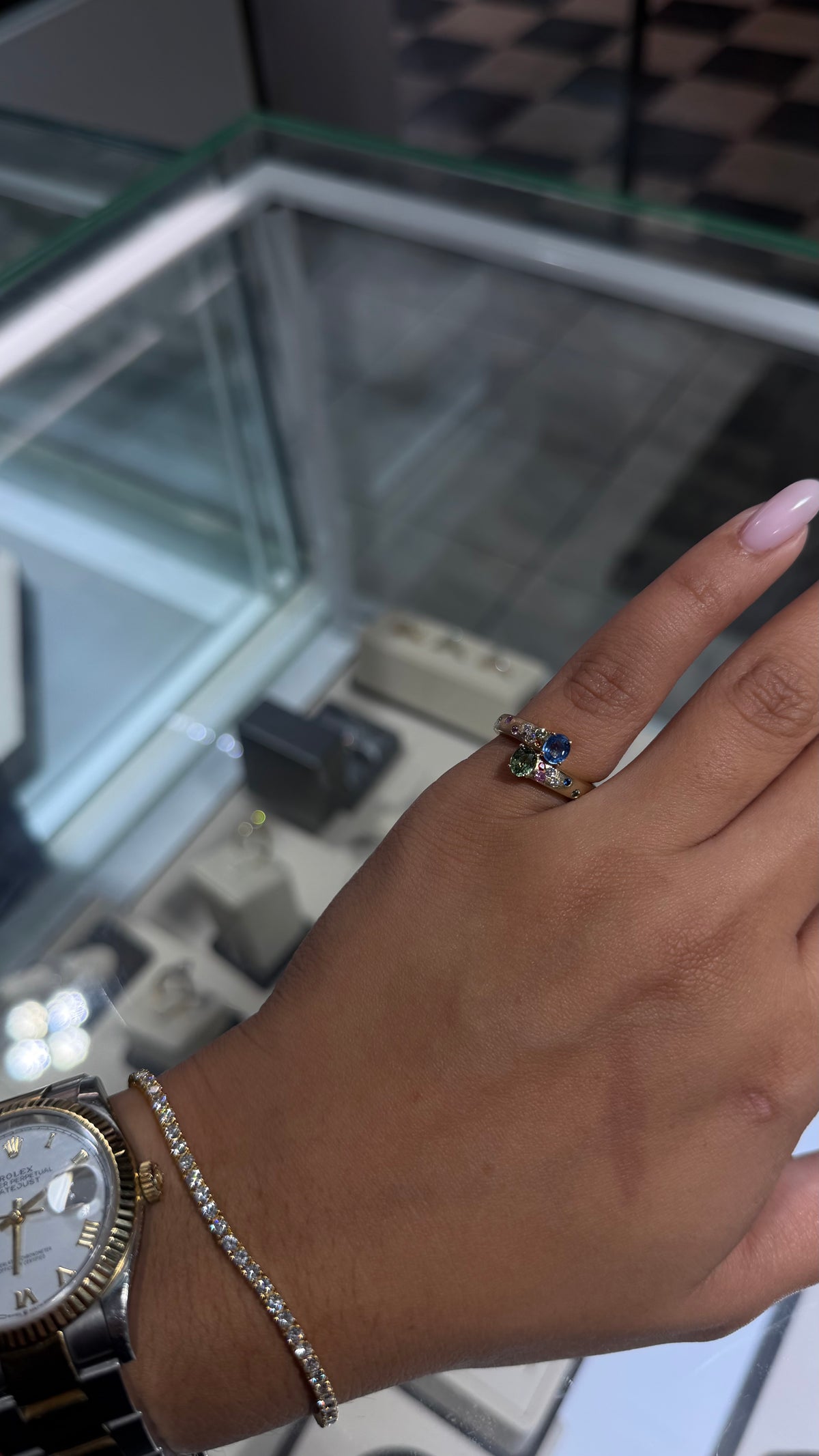 Natural Multi-Sapphire Toi et Moi Ring