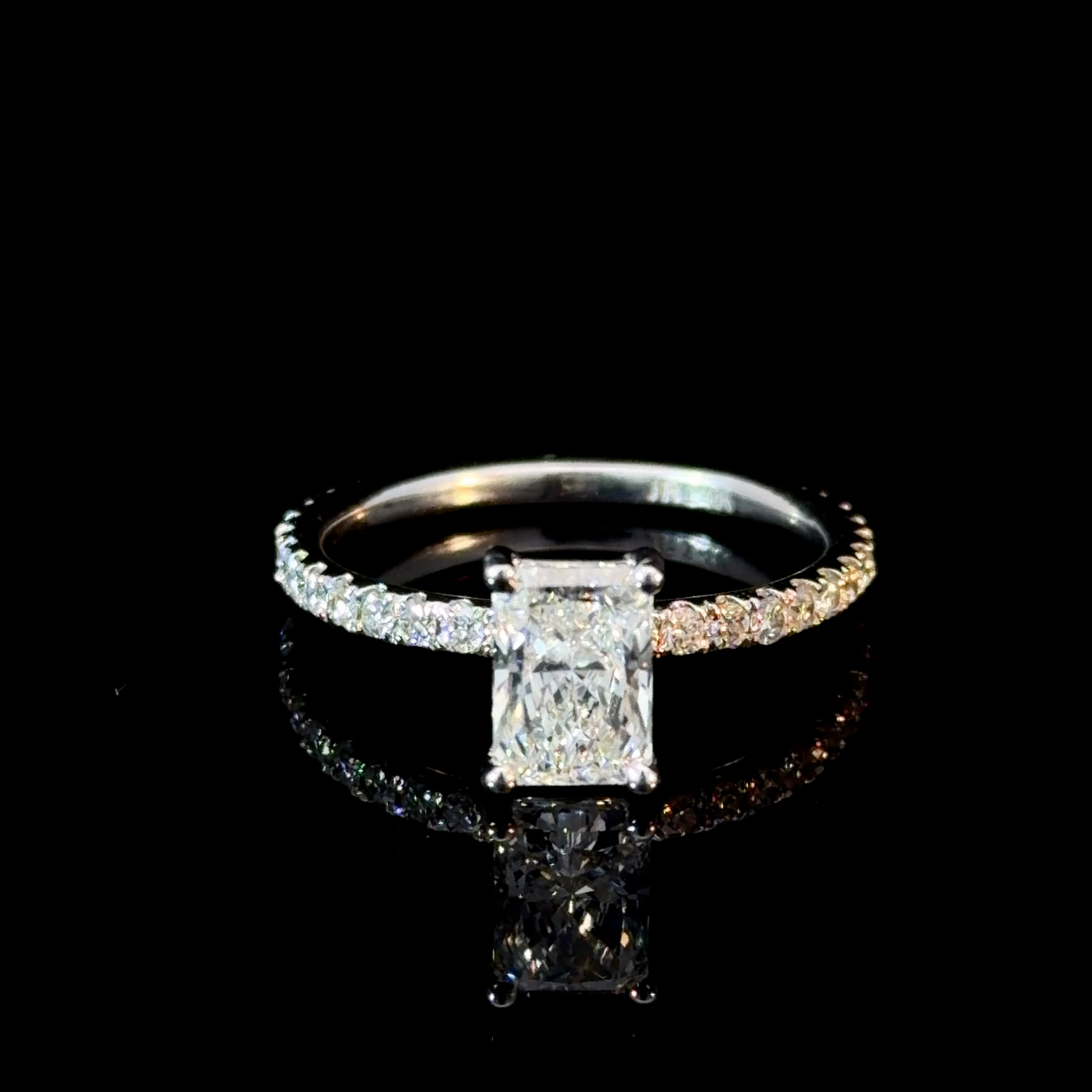 1.05 RADIANT CUT LAB DIAMOND ON PAVE BAND RING - IGI CERTIFIED
