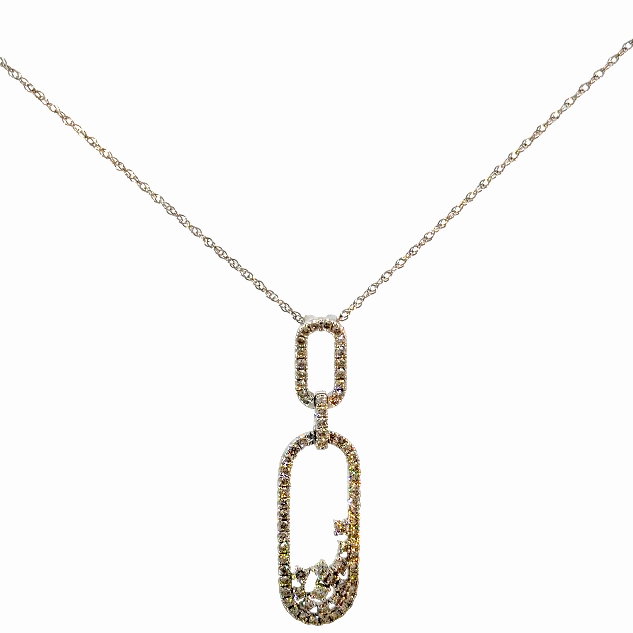 14K White Gold Double Link Diamond Drop Necklace