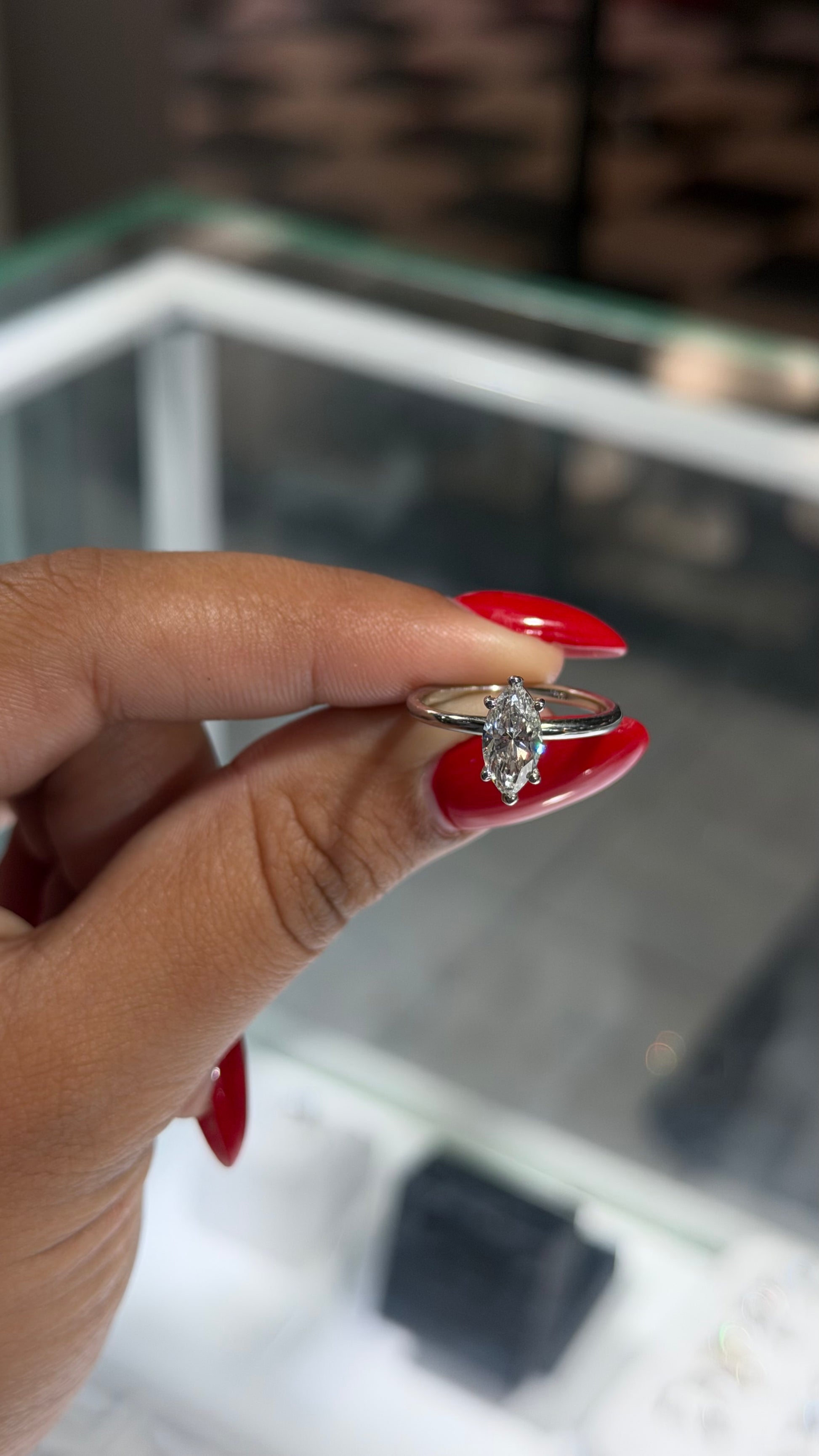 1.05 MARQUISE CUT LAB DIAMOND BASKET SOLITAIRE RING