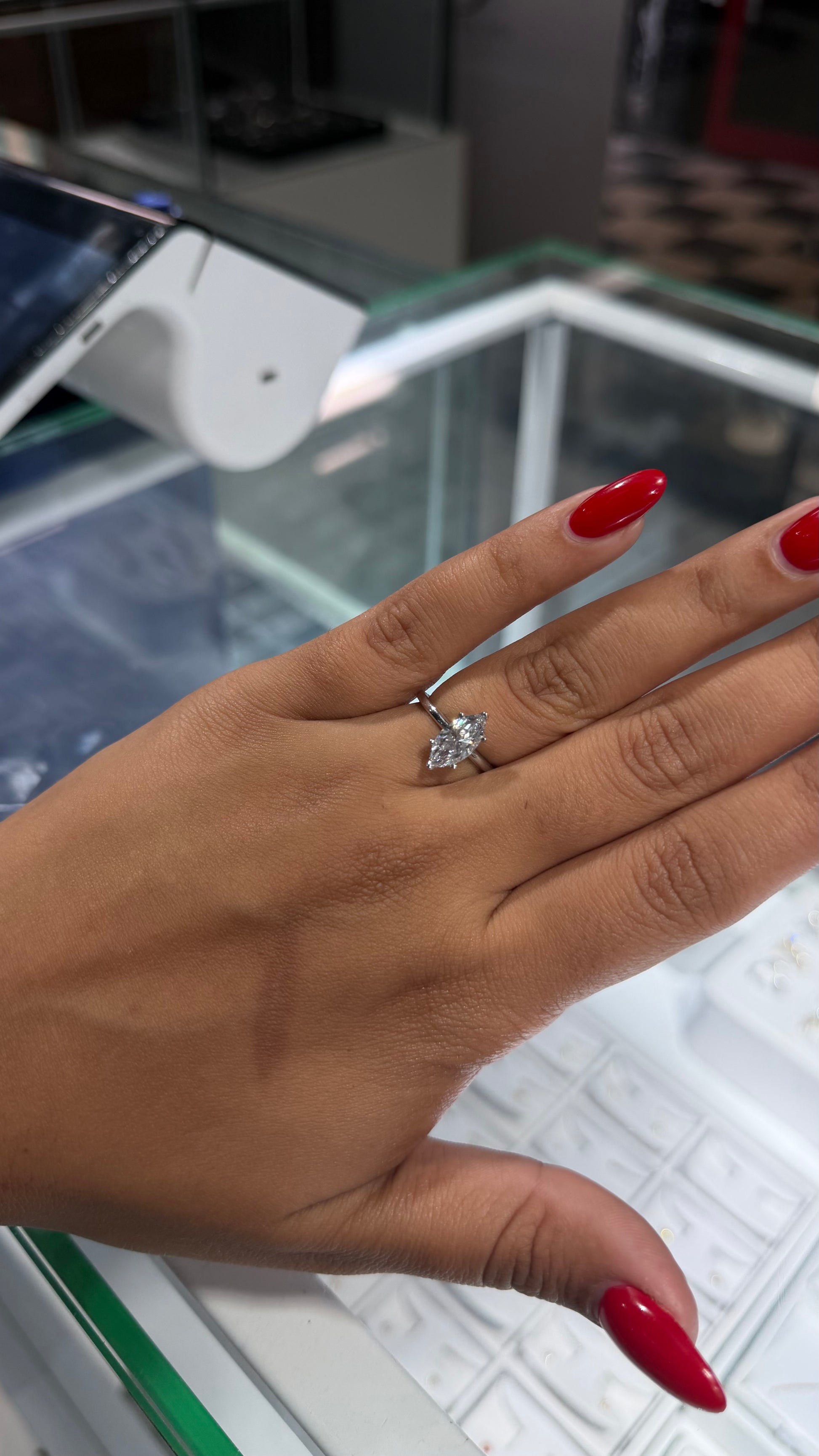 1.58CT MARQUISE CUT LAB DIAMOND BASKET SOLITAIRE RING