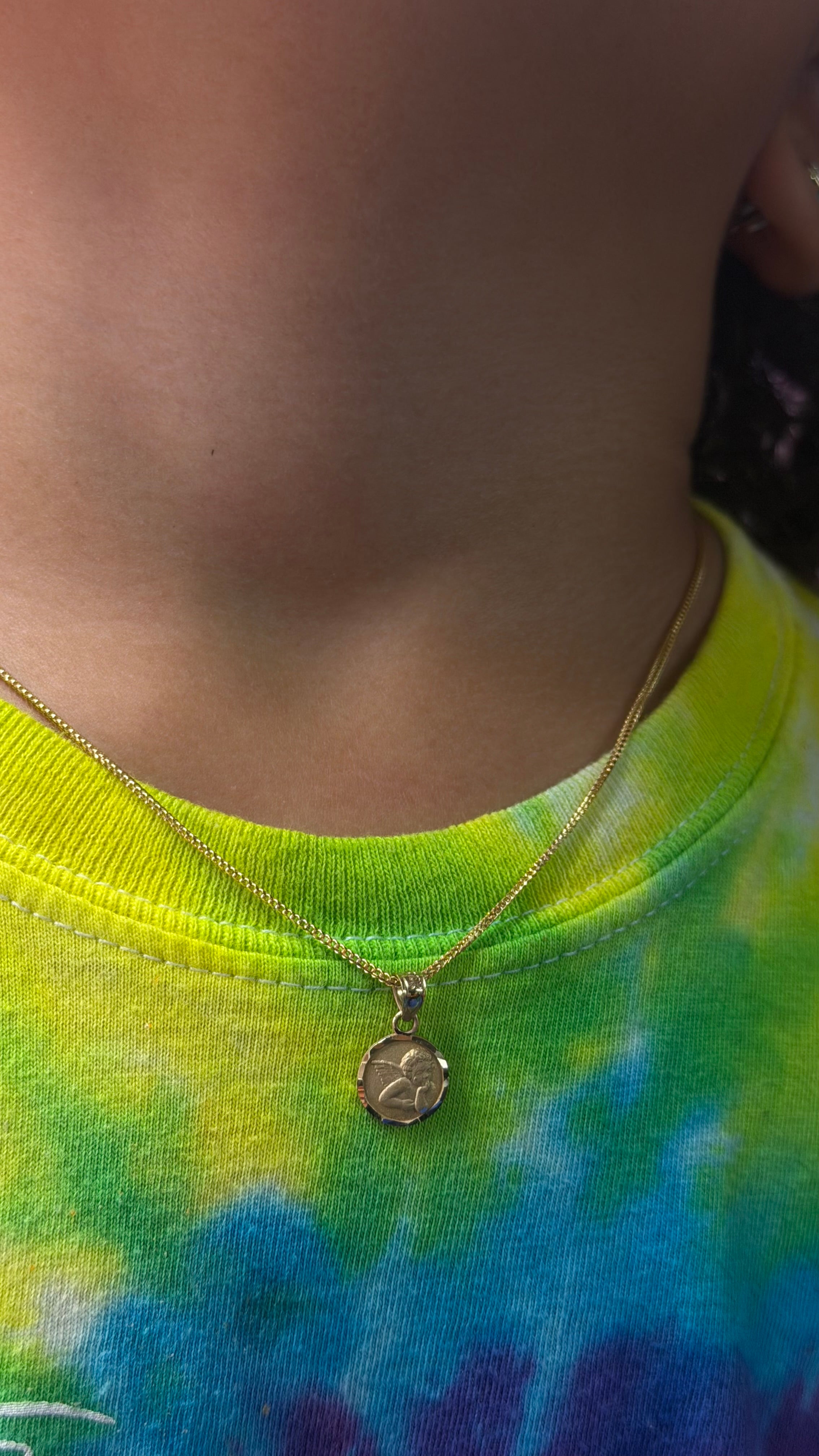 14K Gold Guardian Angel Medallion Necklace