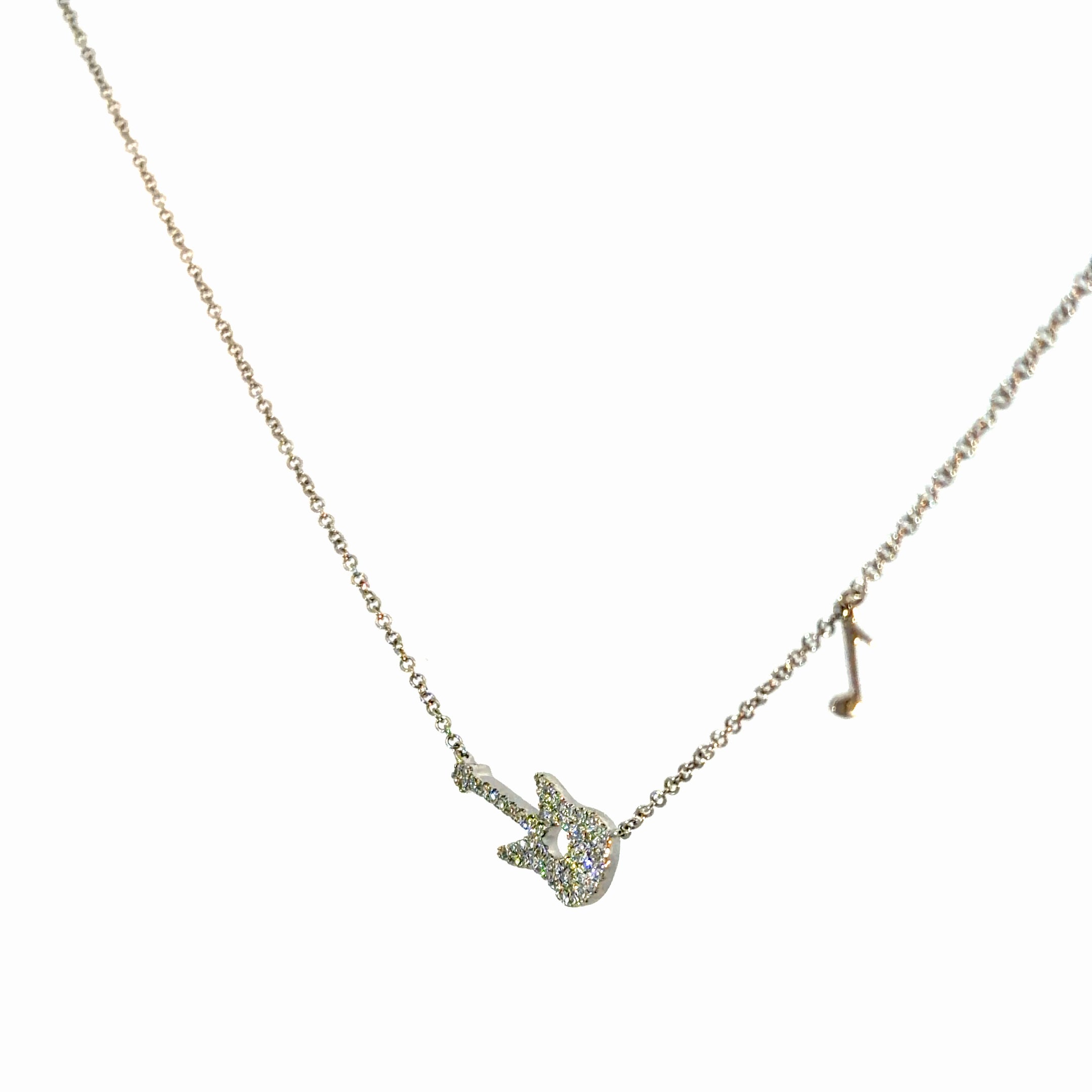 14K Gold Natural Diamond Guitar Necklace